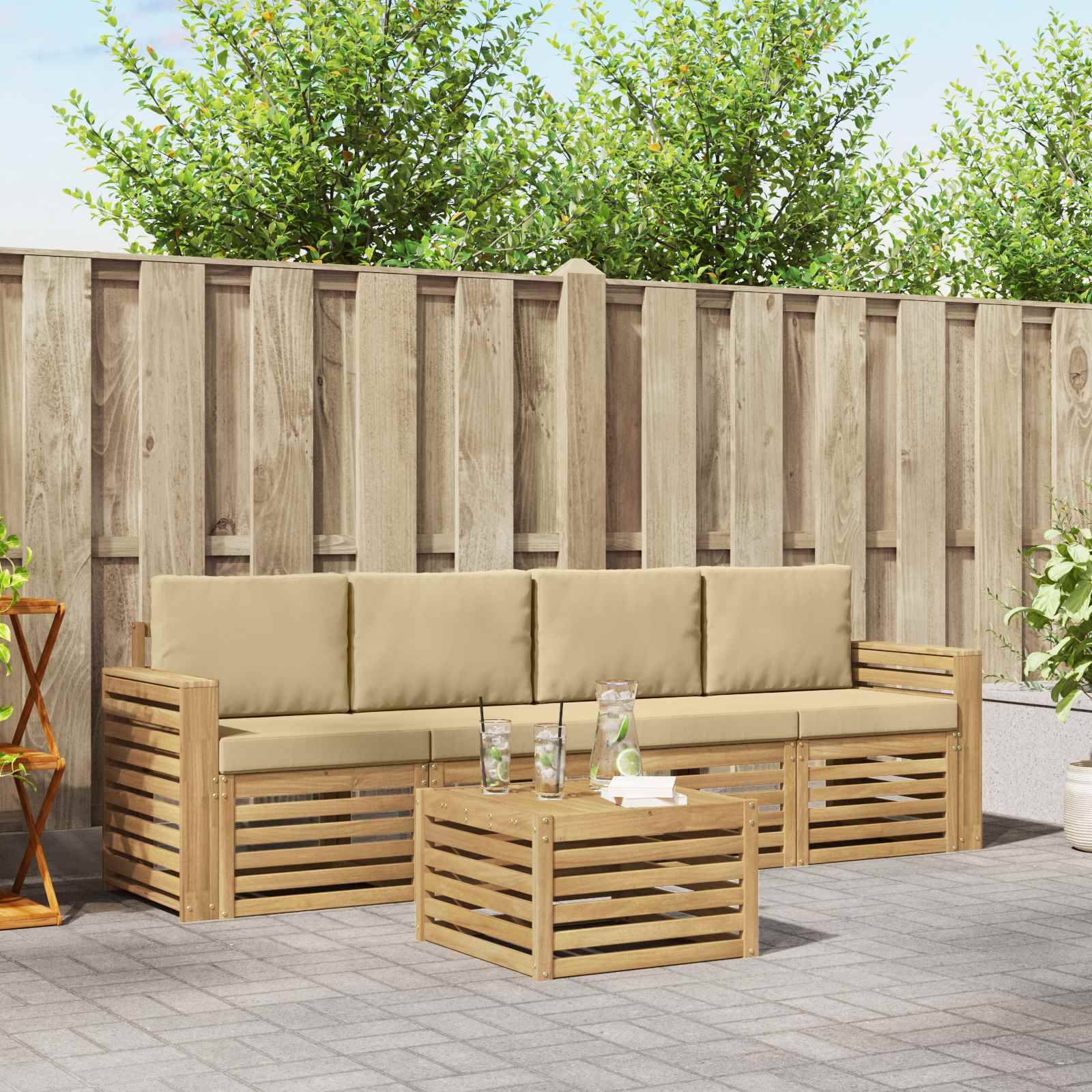 vidaXL Outdoor-Sofagarnitur mit Kissen 5 pcs Weiß und Beige Polyester