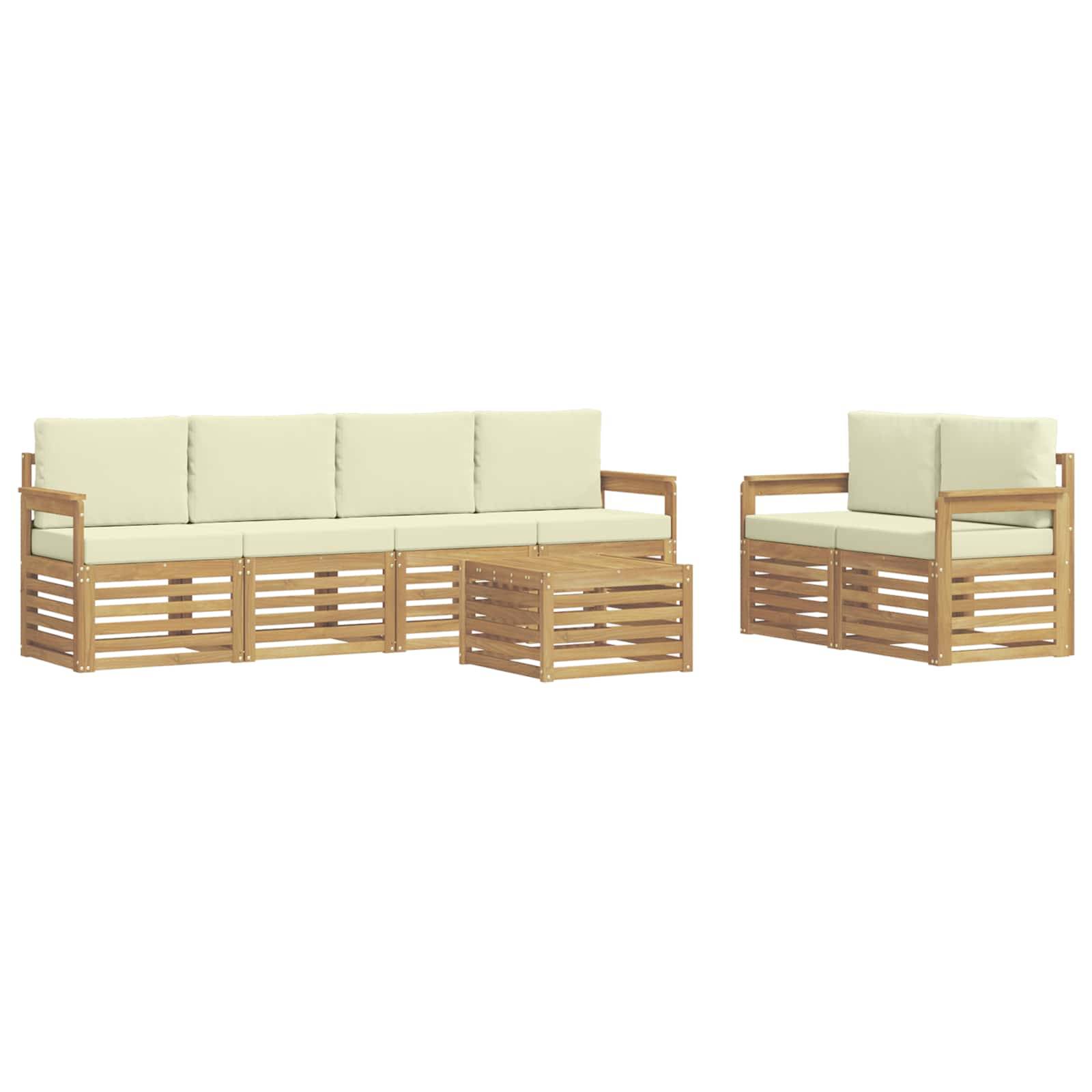 vidaXL Outdoor-Sofagarnitur mit Kissen 7 pcs Weiß und Creme Polyester