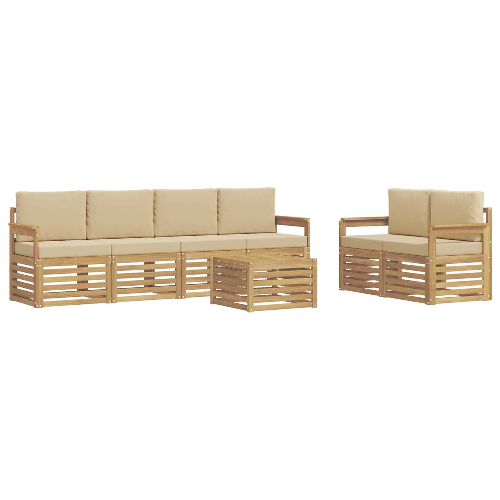vidaXL Outdoor-Sofagarnitur mit Kissen 7 pcs Weiß und Beige Polyester