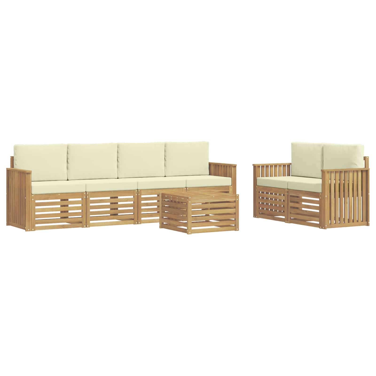 vidaXL Outdoor-Sofagarnitur mit Kissen 7 pcs Weiß und Creme Polyester