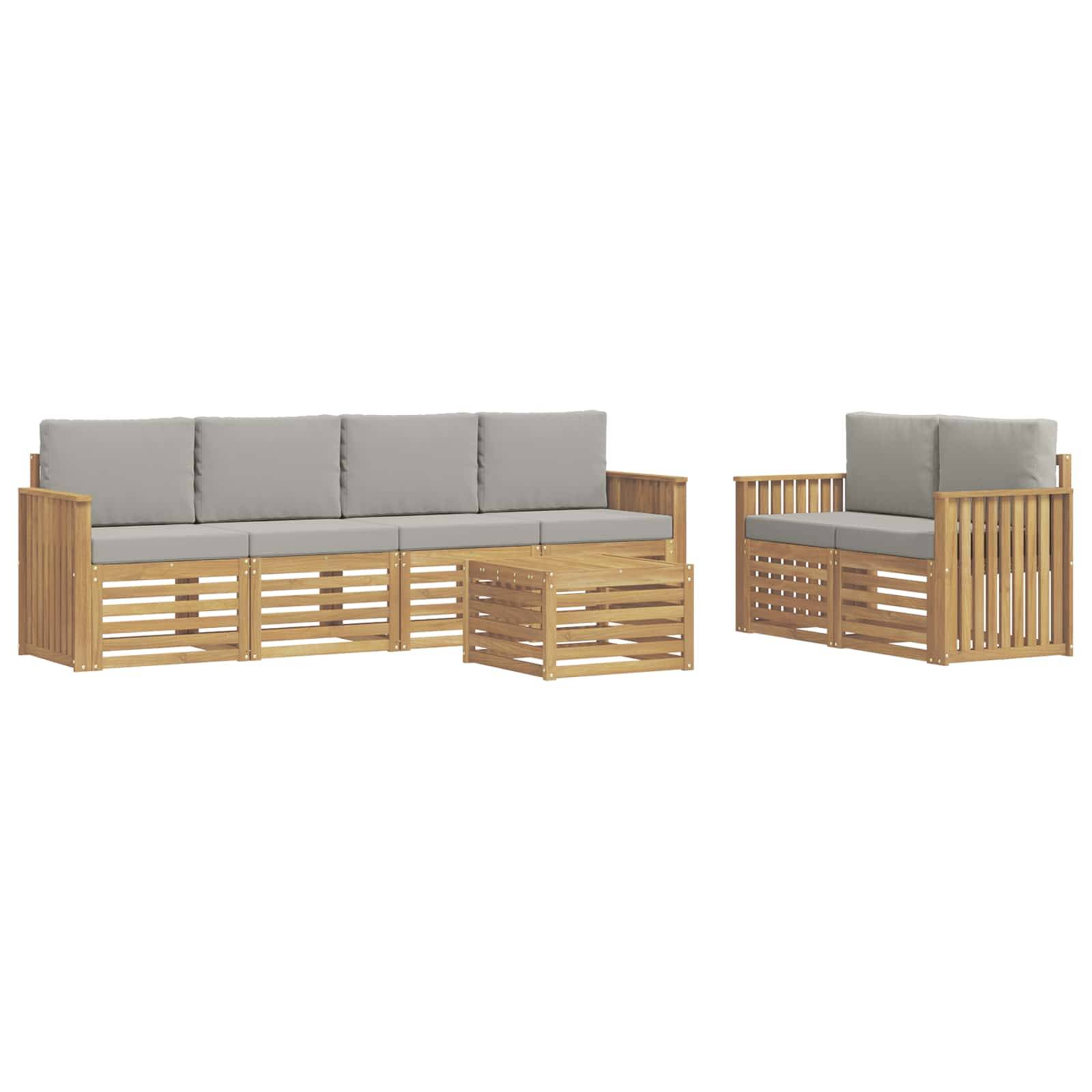 vidaXL Outdoor-Sofagarnitur 7 pcs Weiß und Hellgrau Polyester
