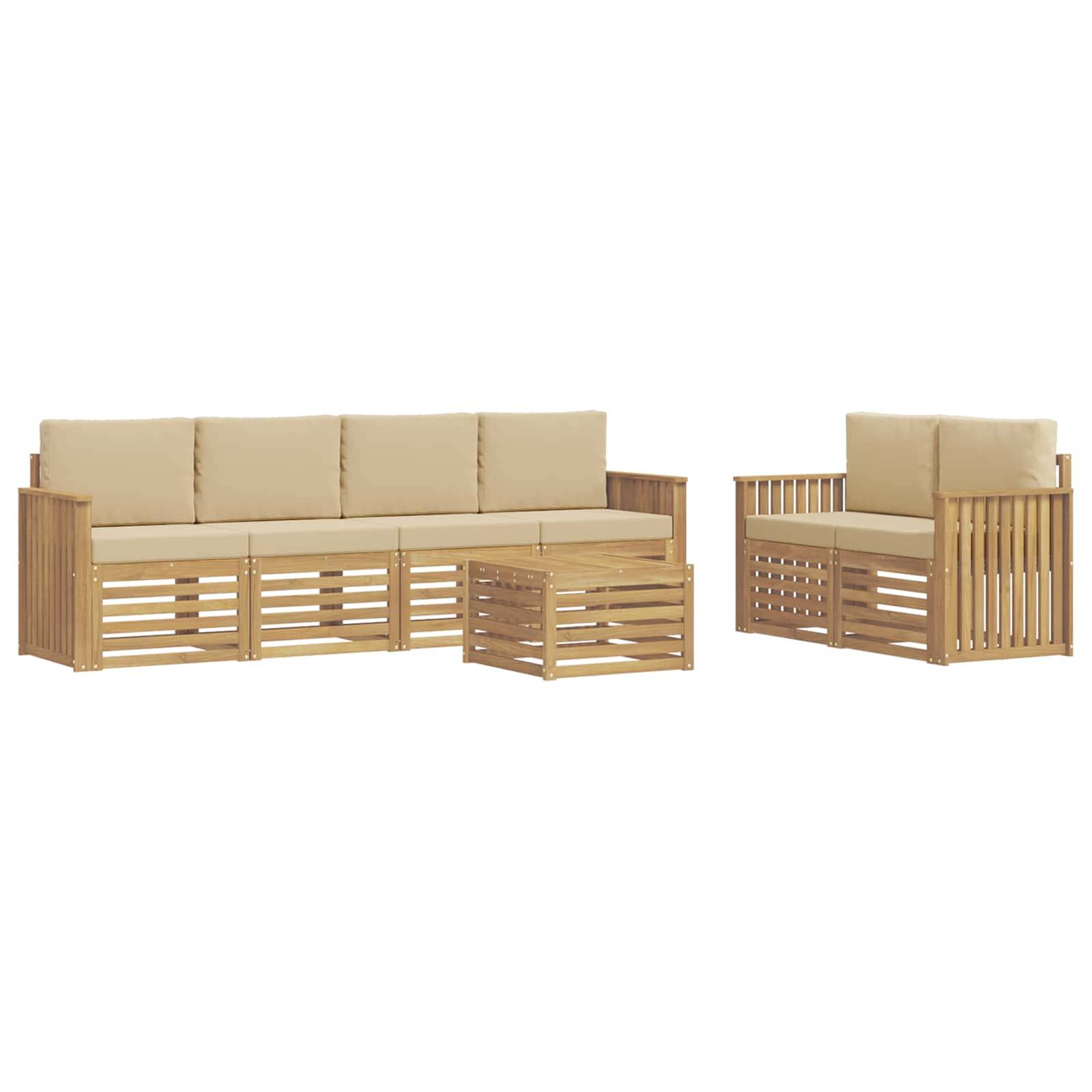 vidaXL Outdoor-Sofagarnitur mit Kissen 7 pcs Weiß und Beige Polyester