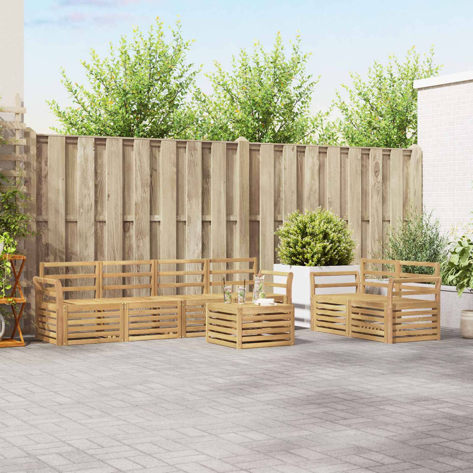 vidaXL Outdoor-Sofagarnitur 7 pcs Weiß Massivholz Akazie