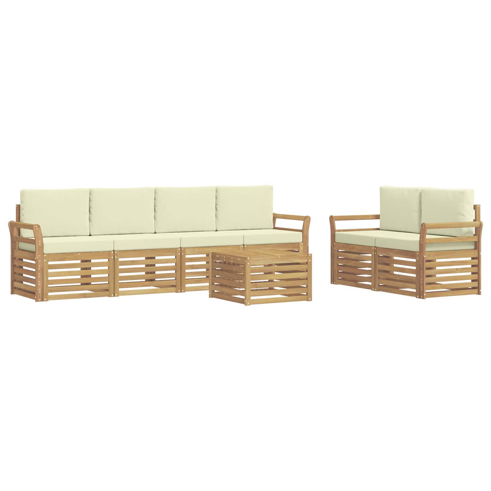 vidaXL Outdoor-Sofagarnitur mit Kissen 7 pcs Weiß und Creme Polyester