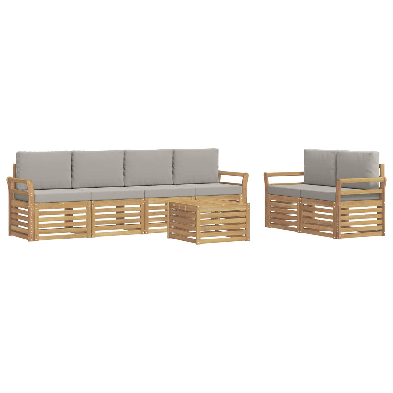 vidaXL Outdoor-Sofagarnitur 7 pcs Weiß und Hellgrau Polyester