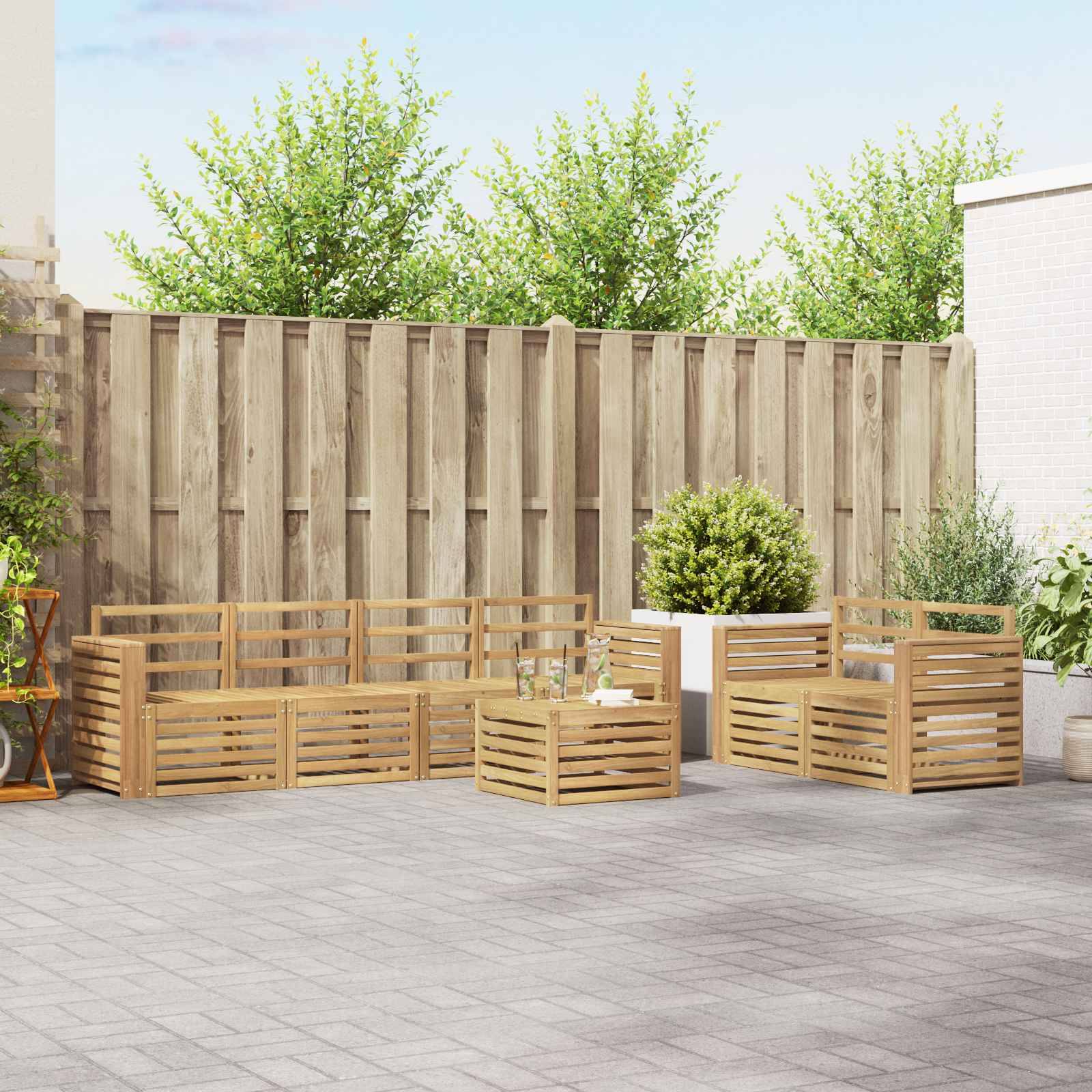 vidaXL Outdoor-Sofagarnitur 7 pcs Weiß Massivholz Akazie