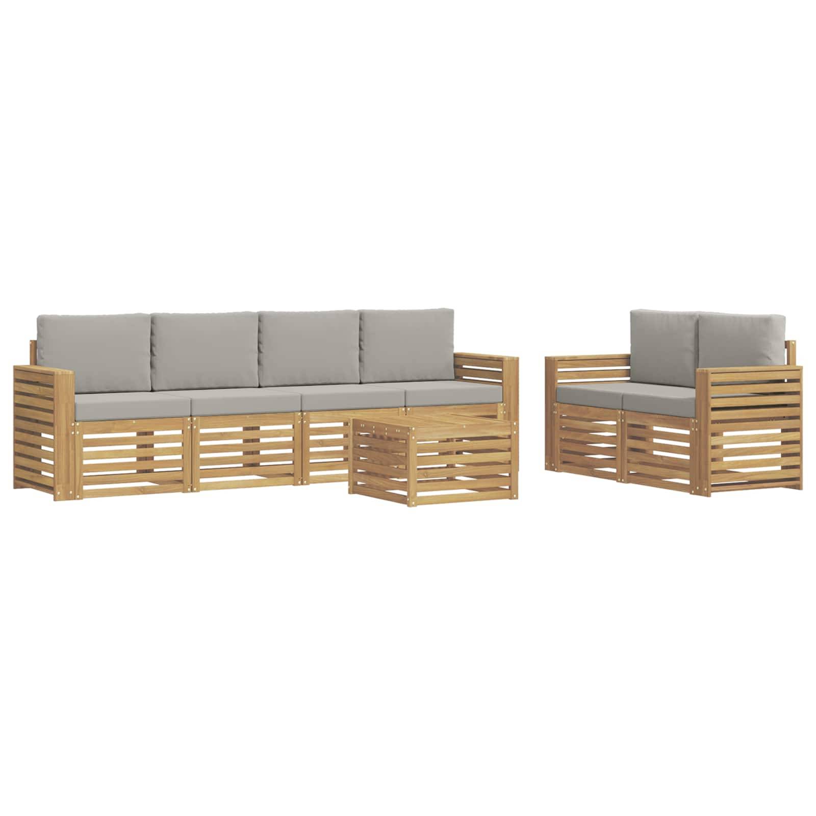 vidaXL Outdoor-Sofagarnitur 7 pcs Weiß und Hellgrau Polyester