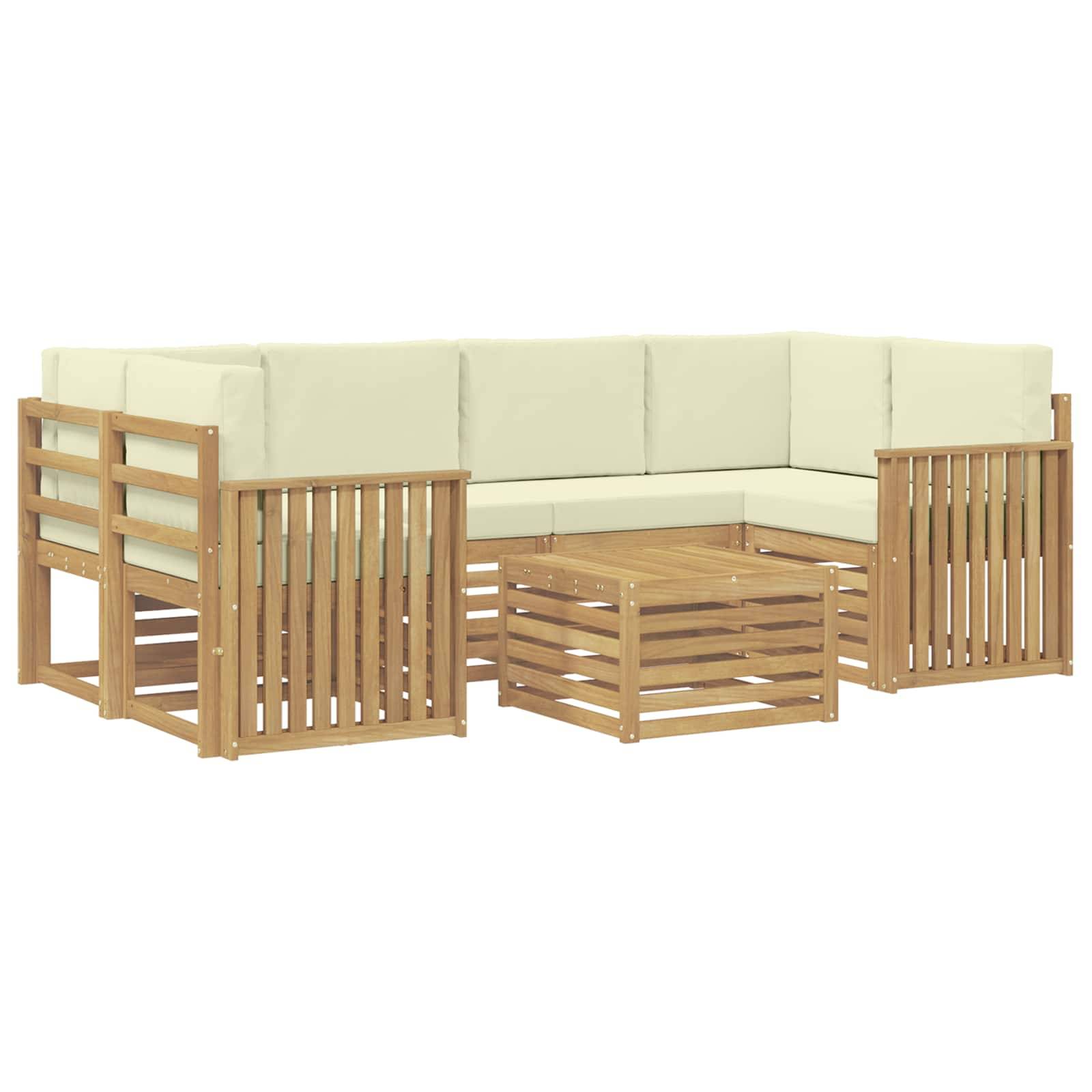vidaXL Outdoor-Sofagarnitur mit Kissen 7 pcs Weiß und Creme Polyester