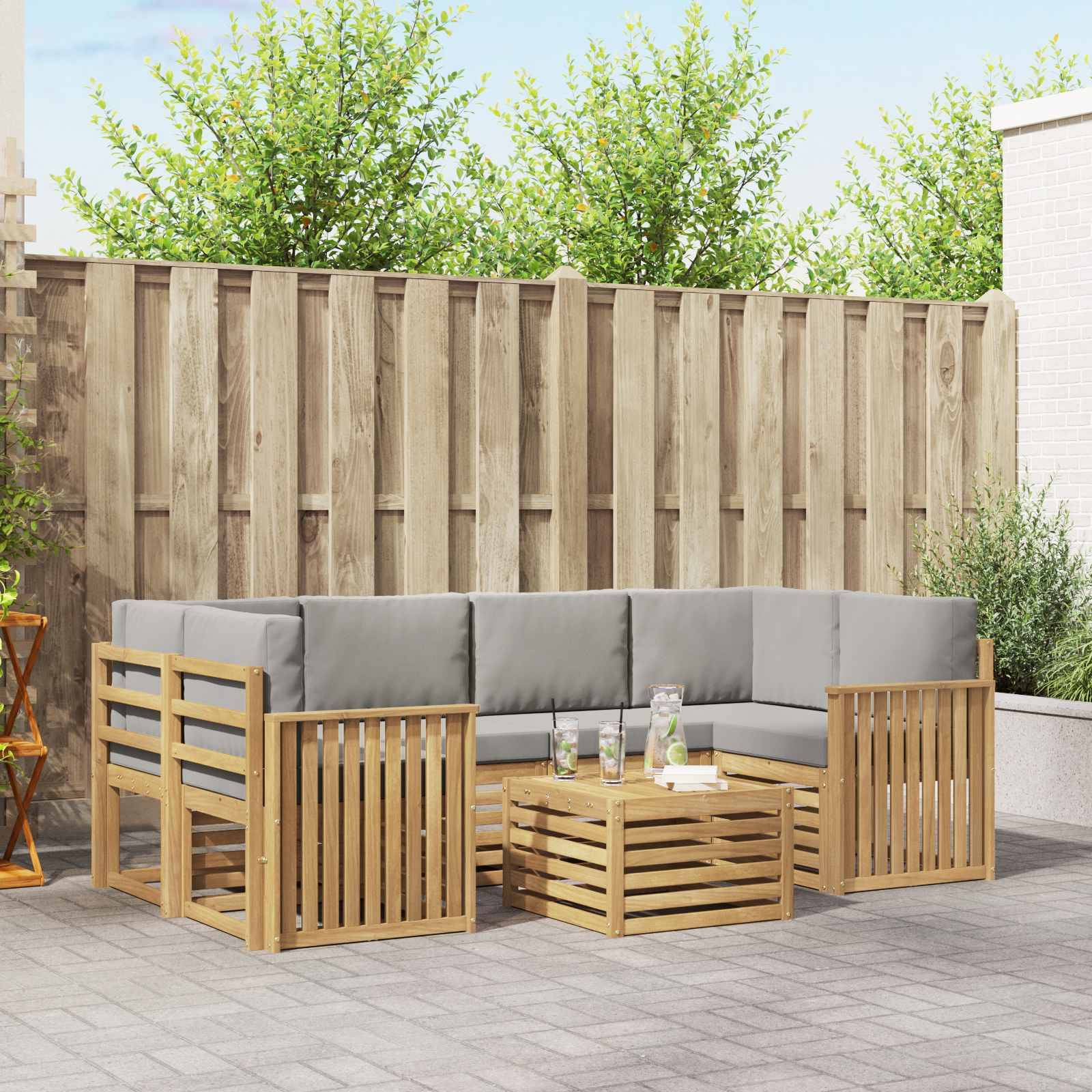vidaXL Outdoor-Sofagarnitur 7 pcs Weiß und Hellgrau Polyester