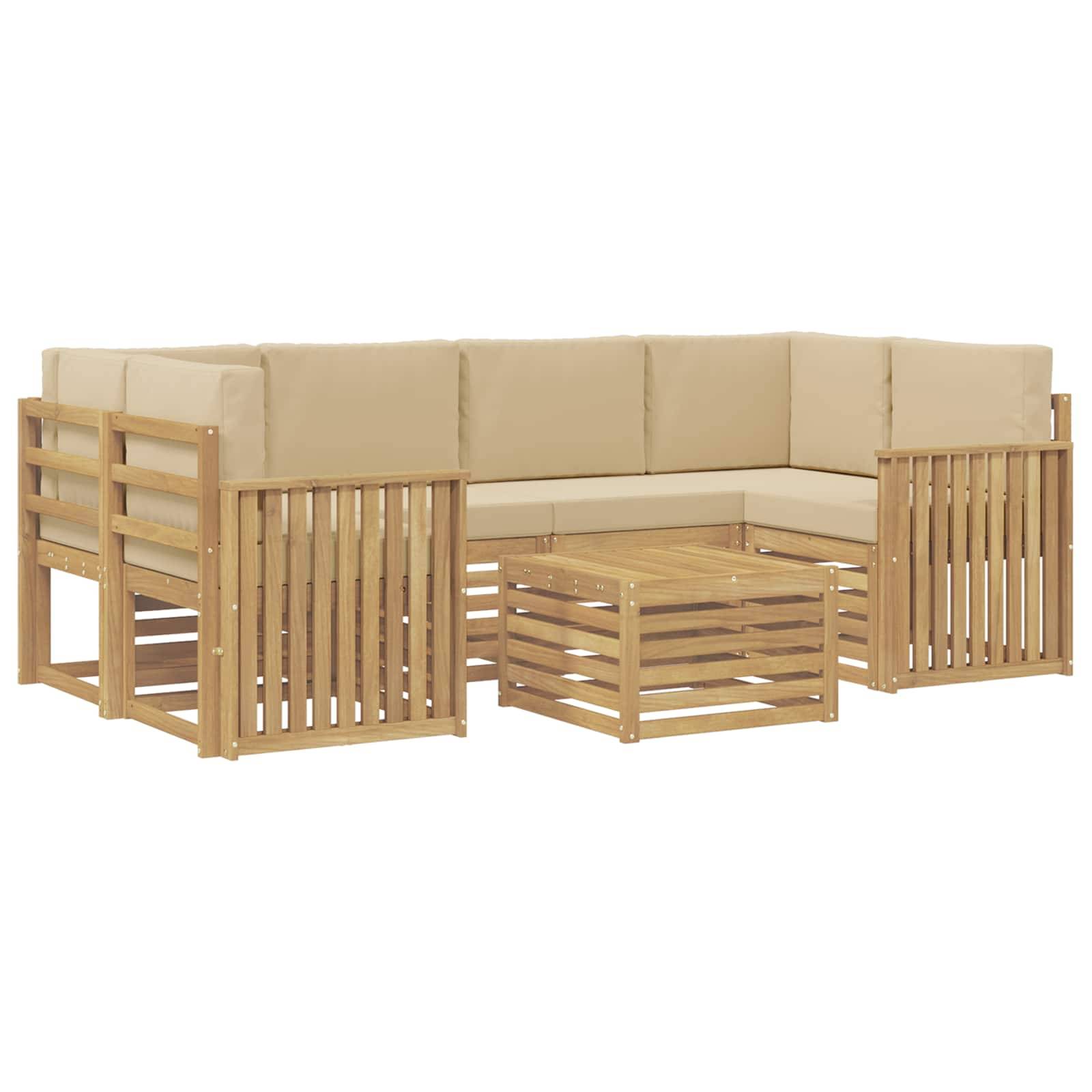 vidaXL Outdoor-Sofagarnitur mit Kissen 7 pcs Weiß und Beige Polyester