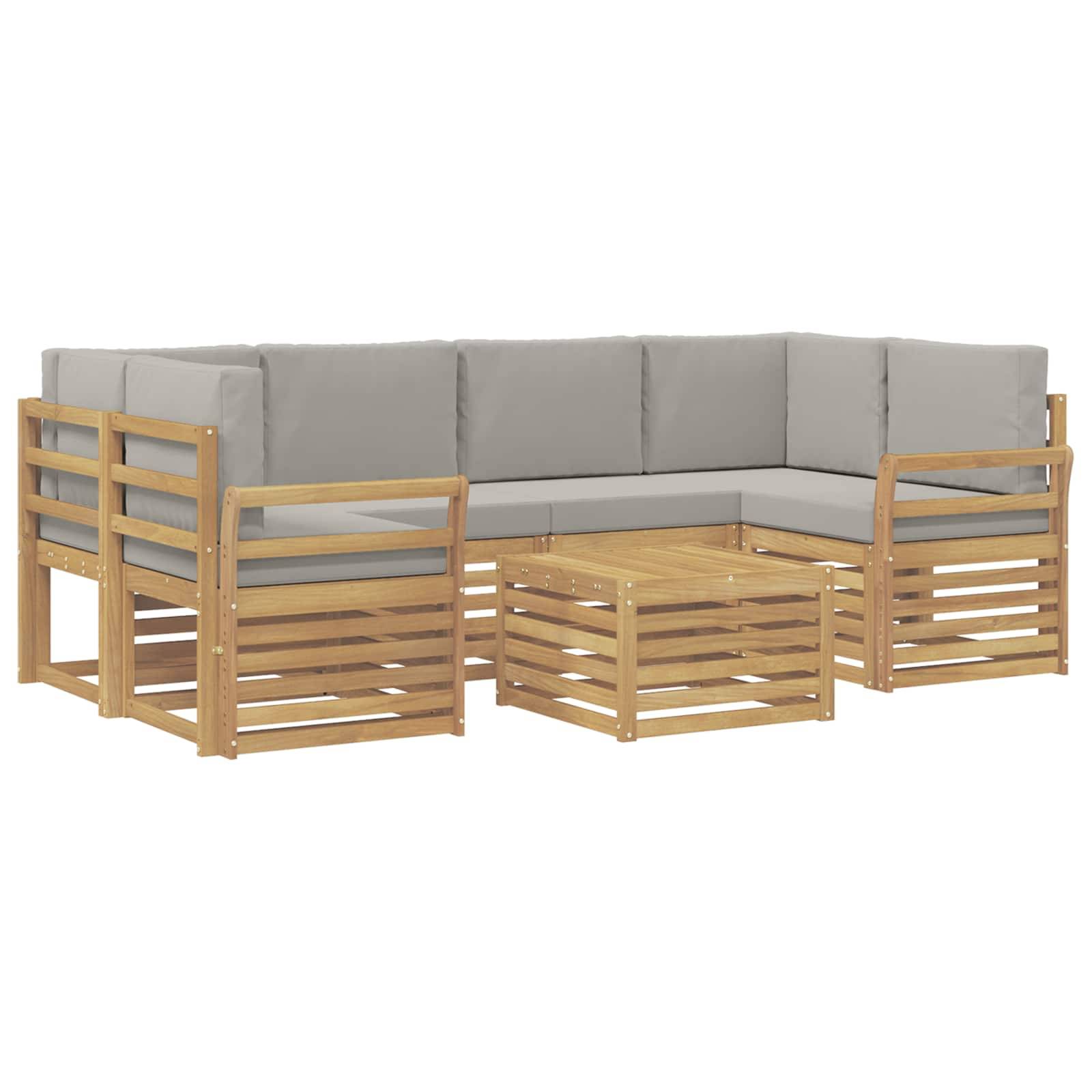 vidaXL Outdoor-Sofagarnitur 7 pcs Weiß und Hellgrau Polyester