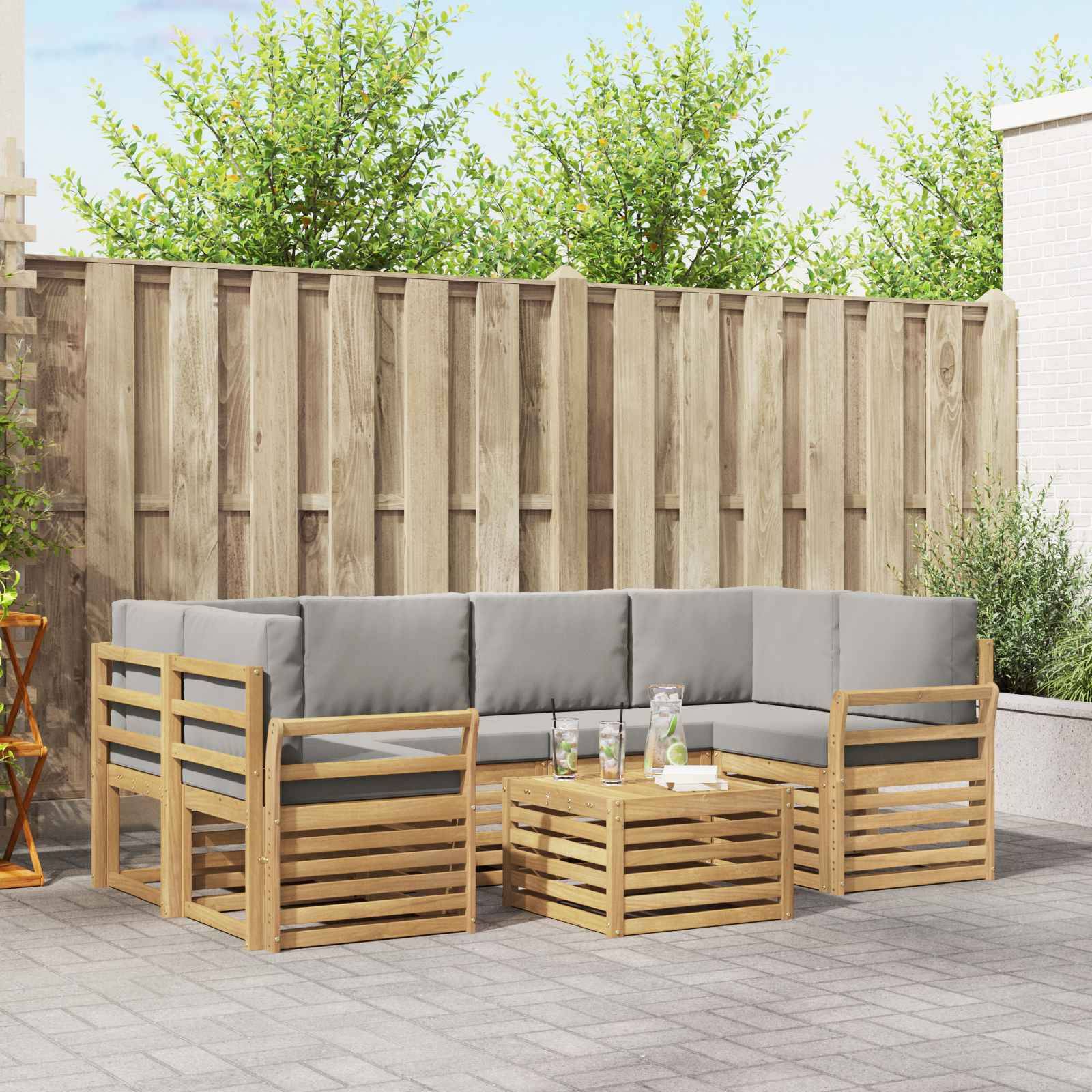 vidaXL Outdoor-Sofagarnitur 7 pcs Weiß und Hellgrau Polyester