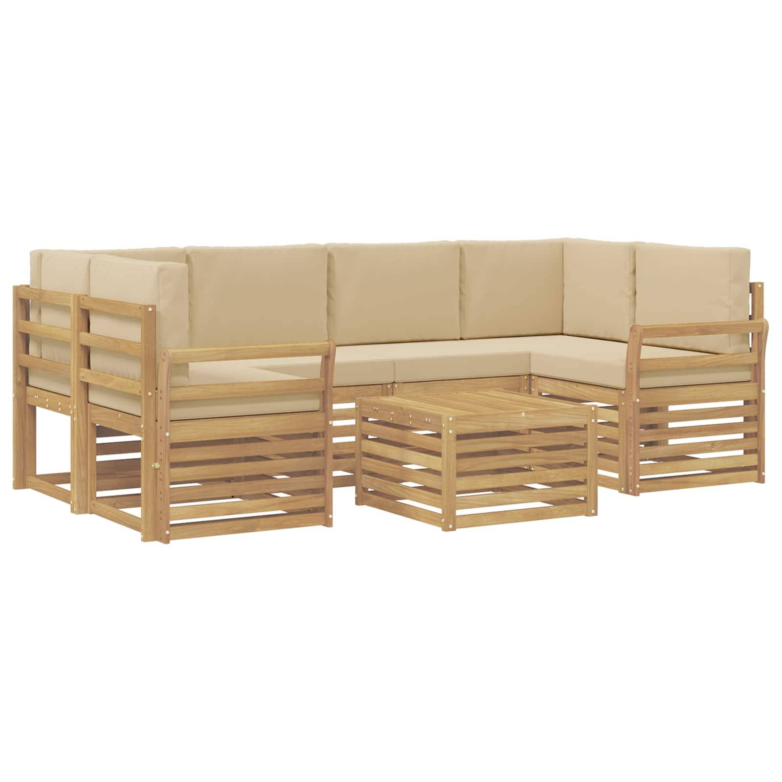 vidaXL Outdoor-Sofagarnitur mit Kissen 7 pcs Weiß und Beige Polyester