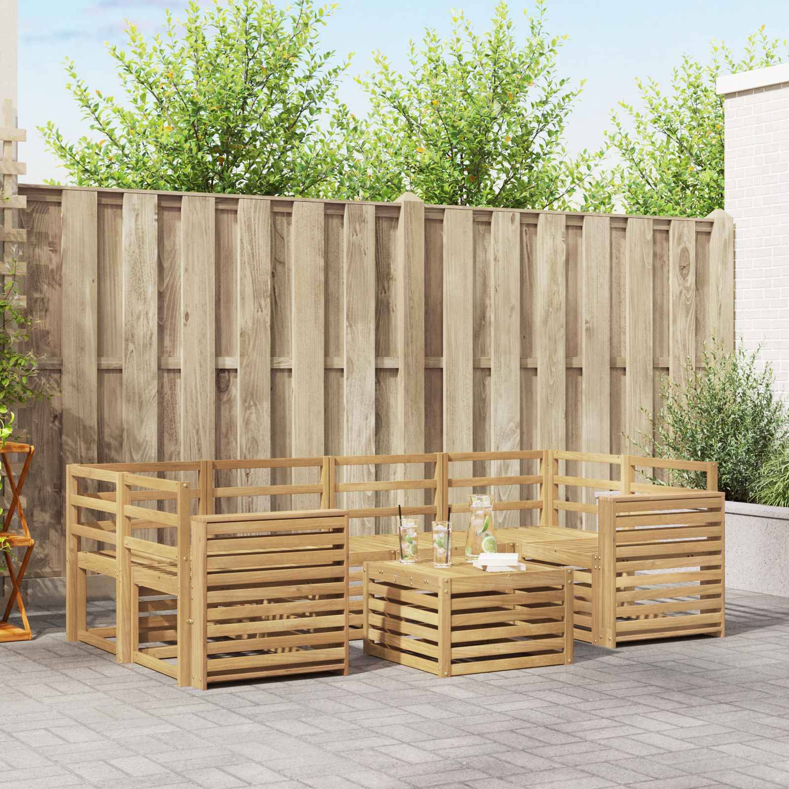 vidaXL Outdoor-Sofagarnitur 7 pcs Weiß Massivholz Akazie