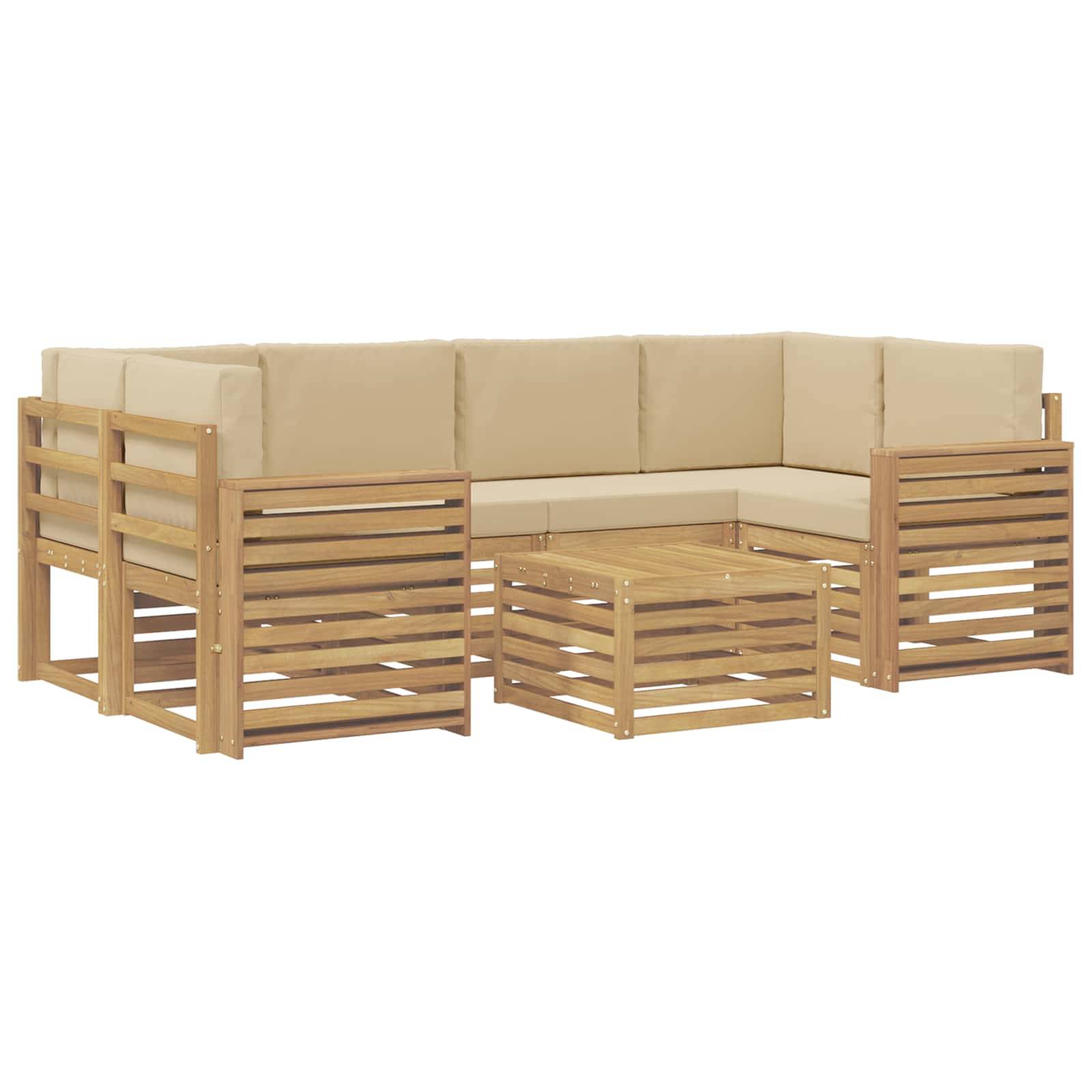 vidaXL Outdoor-Sofagarnitur mit Kissen 7 pcs Weiß und Beige Polyester