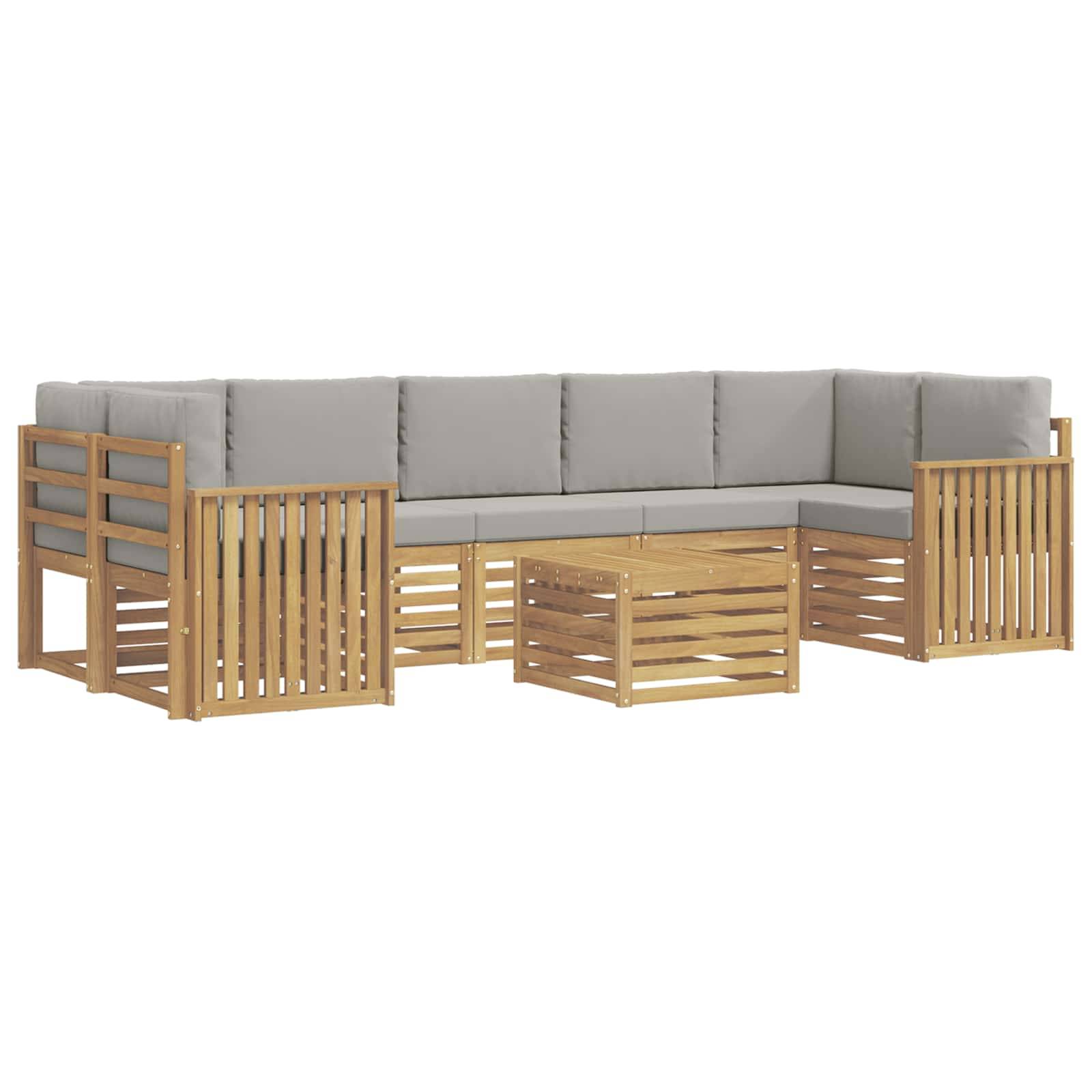 vidaXL Outdoor-Sofagarnitur 8 pcs Weiß und Hellgrau Polyester