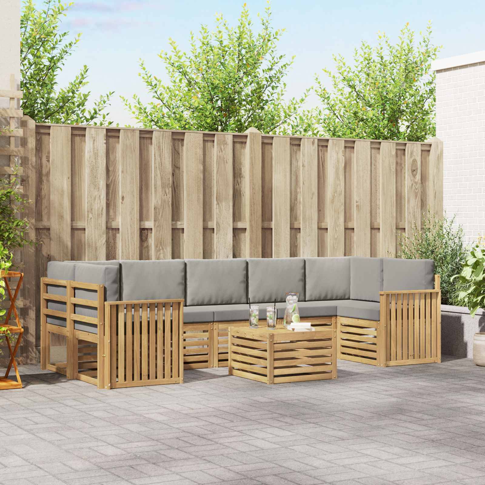 vidaXL Outdoor-Sofagarnitur 8 pcs Weiß und Hellgrau Polyester