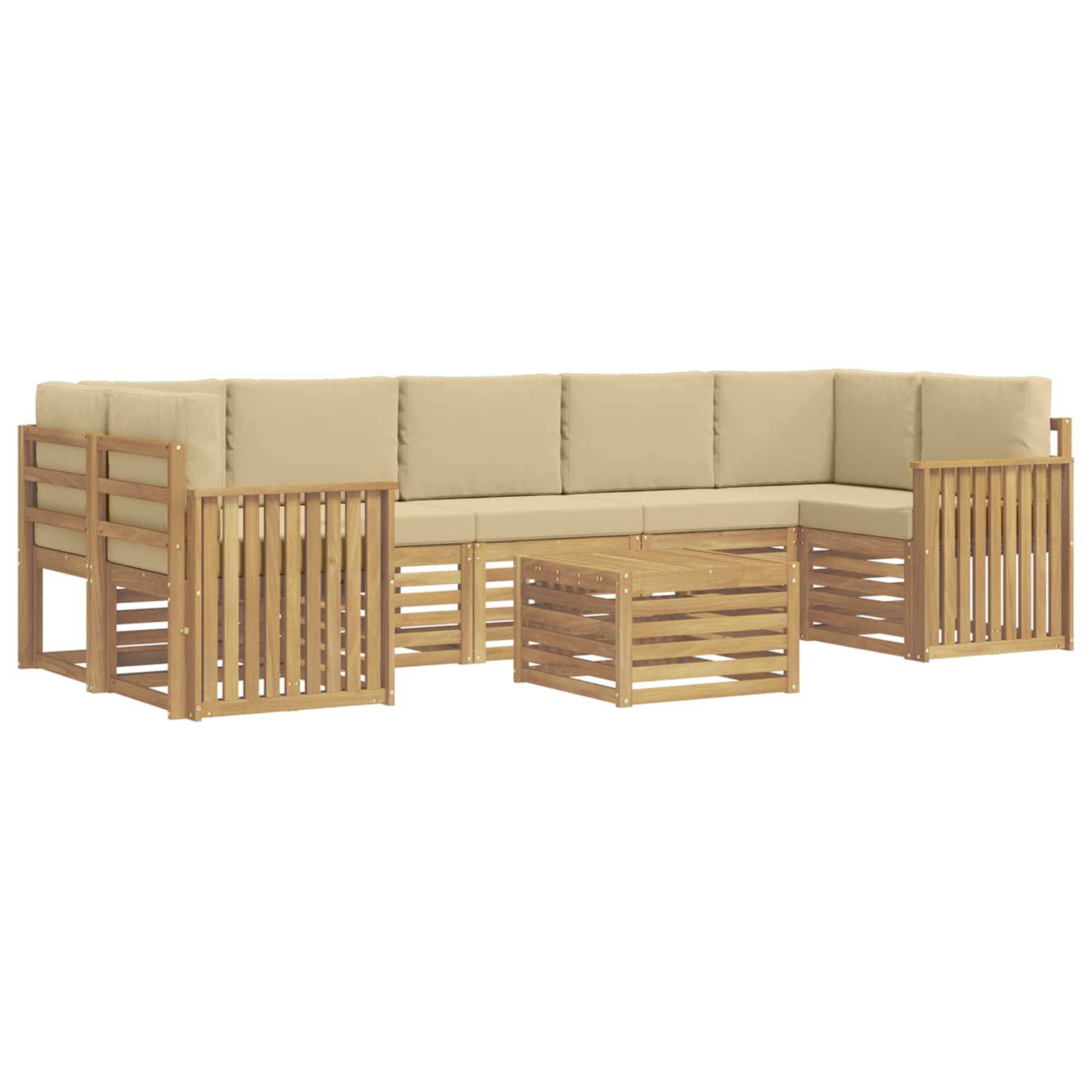 vidaXL Outdoor-Sofagarnitur mit Kissen 8 pcs Weiß und Beige Polyester