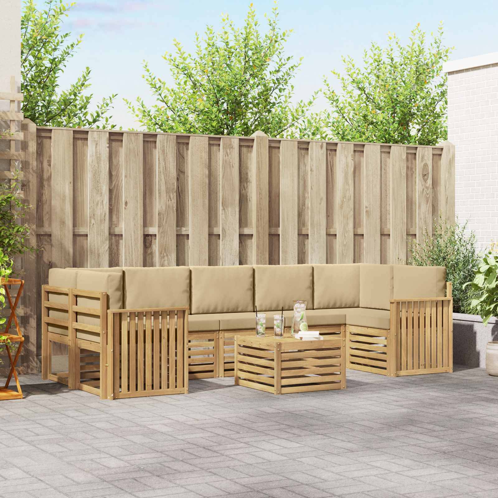 vidaXL Outdoor-Sofagarnitur mit Kissen 8 pcs Weiß und Beige Polyester