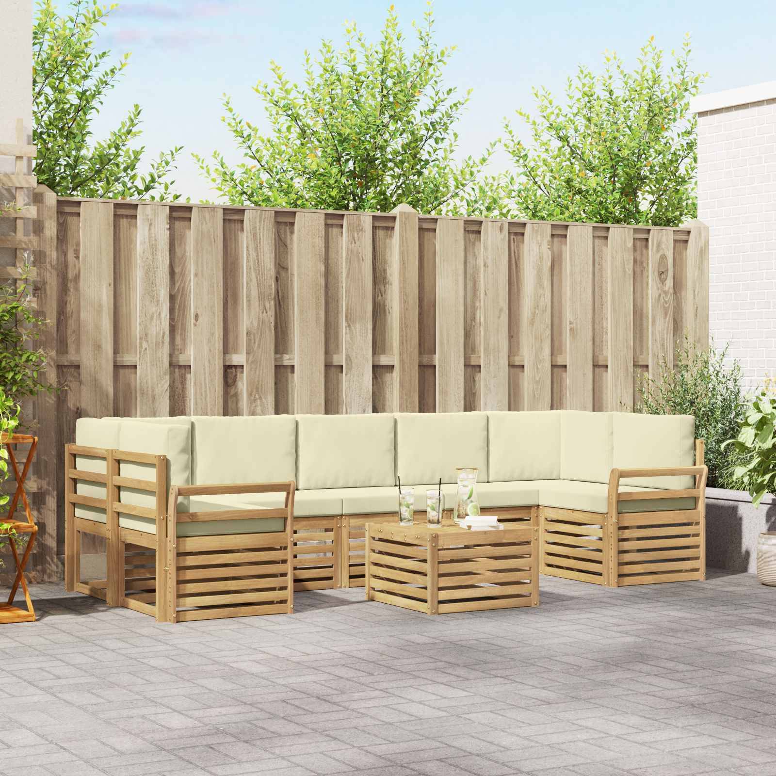 vidaXL Outdoor-Sofagarnitur mit Kissen 8 pcs Weiß und Creme Polyester