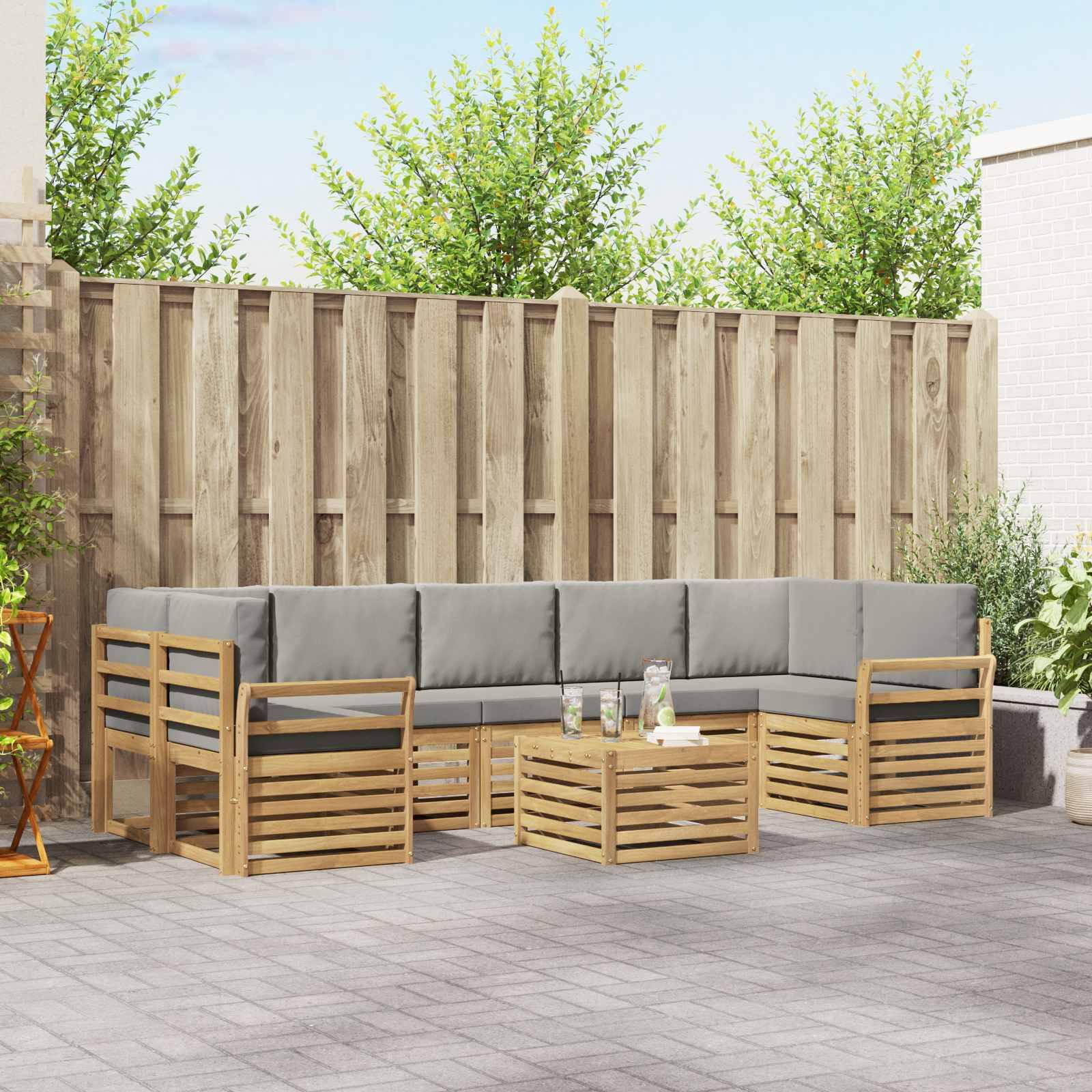 vidaXL Outdoor-Sofagarnitur 8 pcs Weiß und Hellgrau Polyester