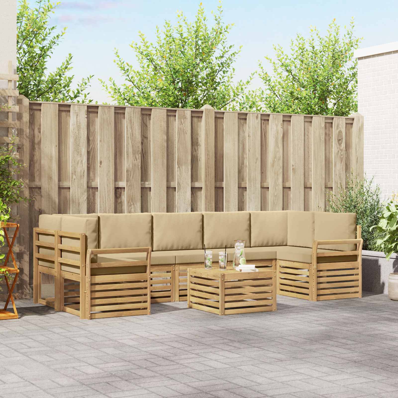 vidaXL Outdoor-Sofagarnitur mit Kissen 8 pcs Weiß und Beige Polyester