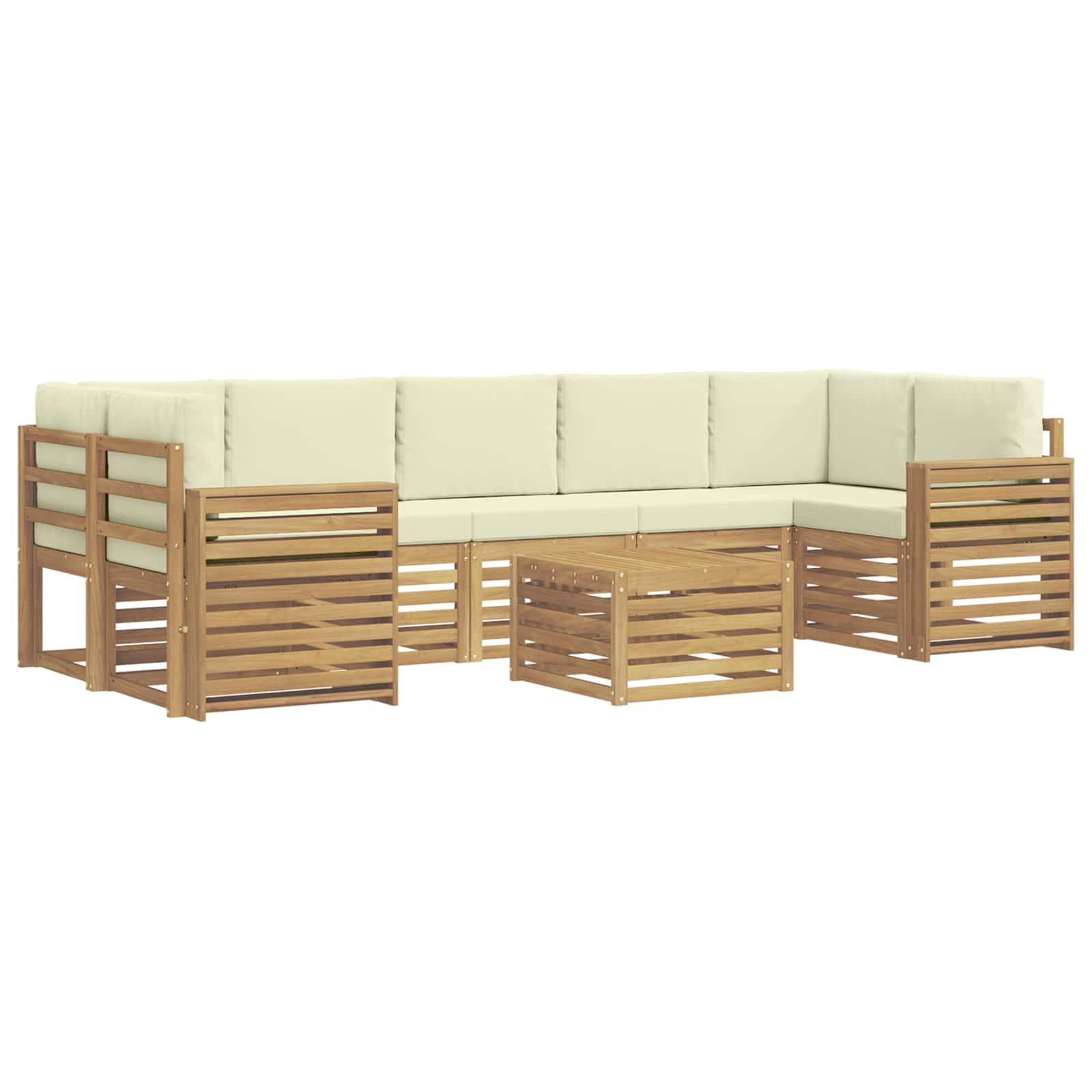vidaXL Outdoor-Sofagarnitur mit Kissen 8 pcs Weiß und Creme Polyester
