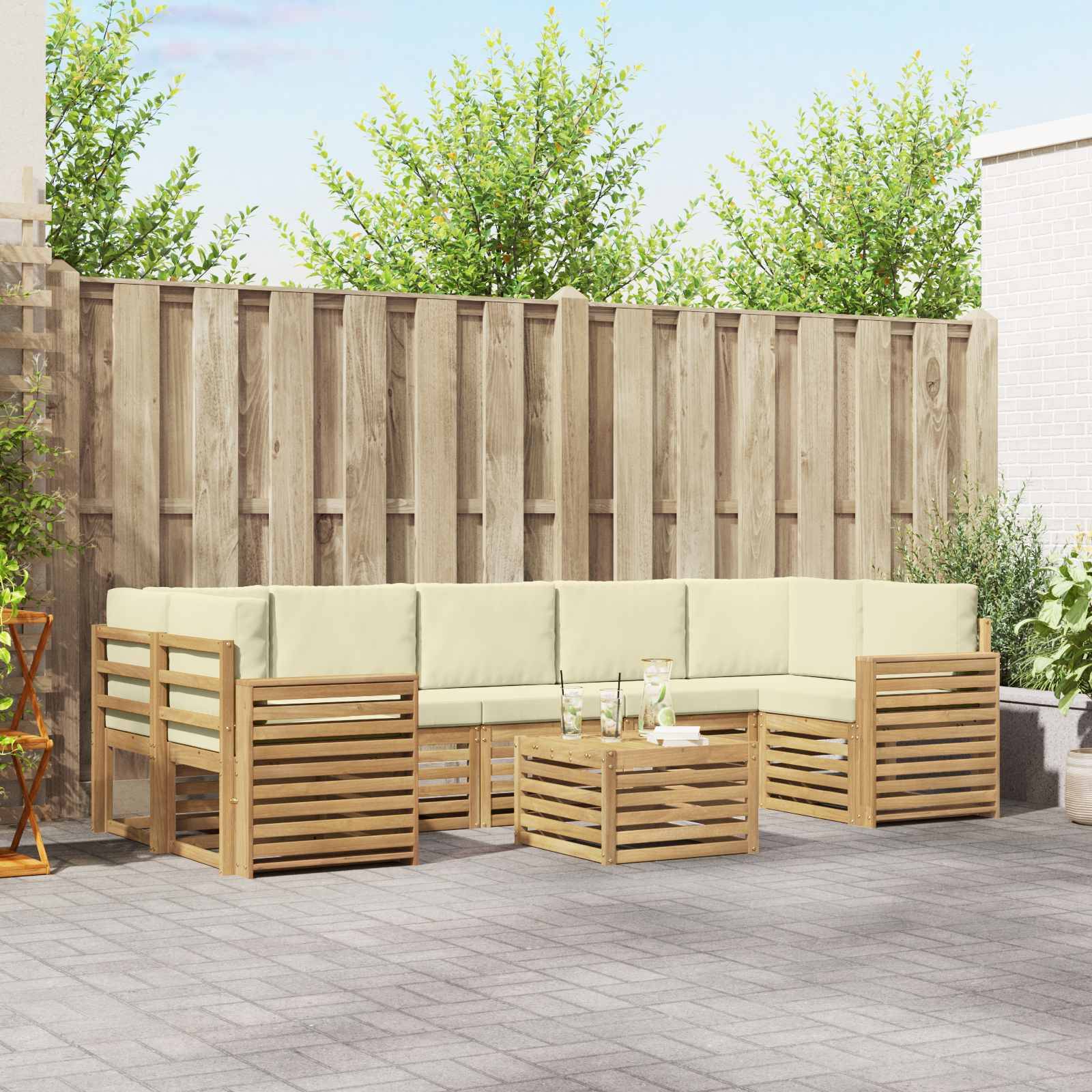 vidaXL Outdoor-Sofagarnitur mit Kissen 8 pcs Weiß und Creme Polyester