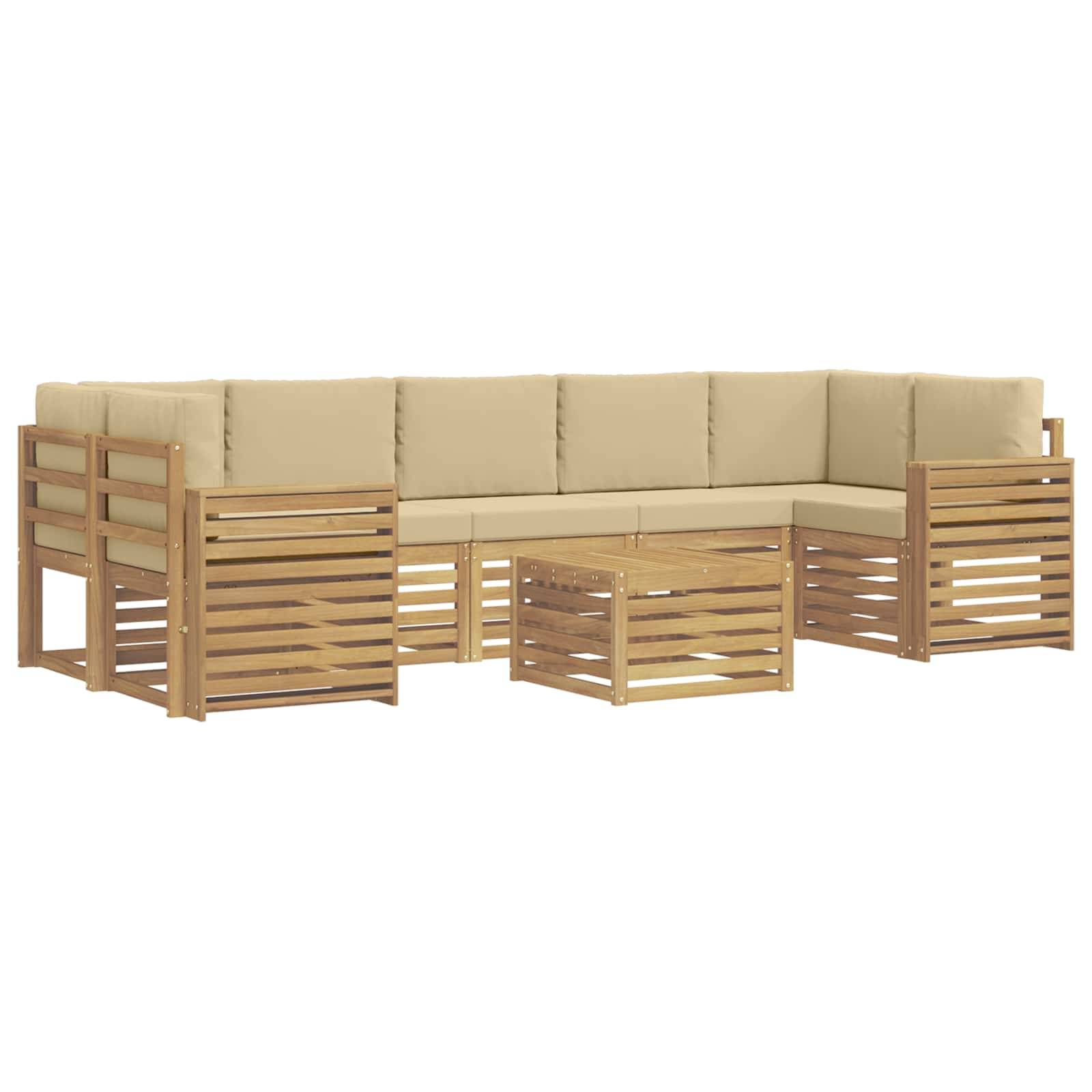vidaXL Outdoor-Sofagarnitur mit Kissen 8 pcs Weiß und Beige Polyester