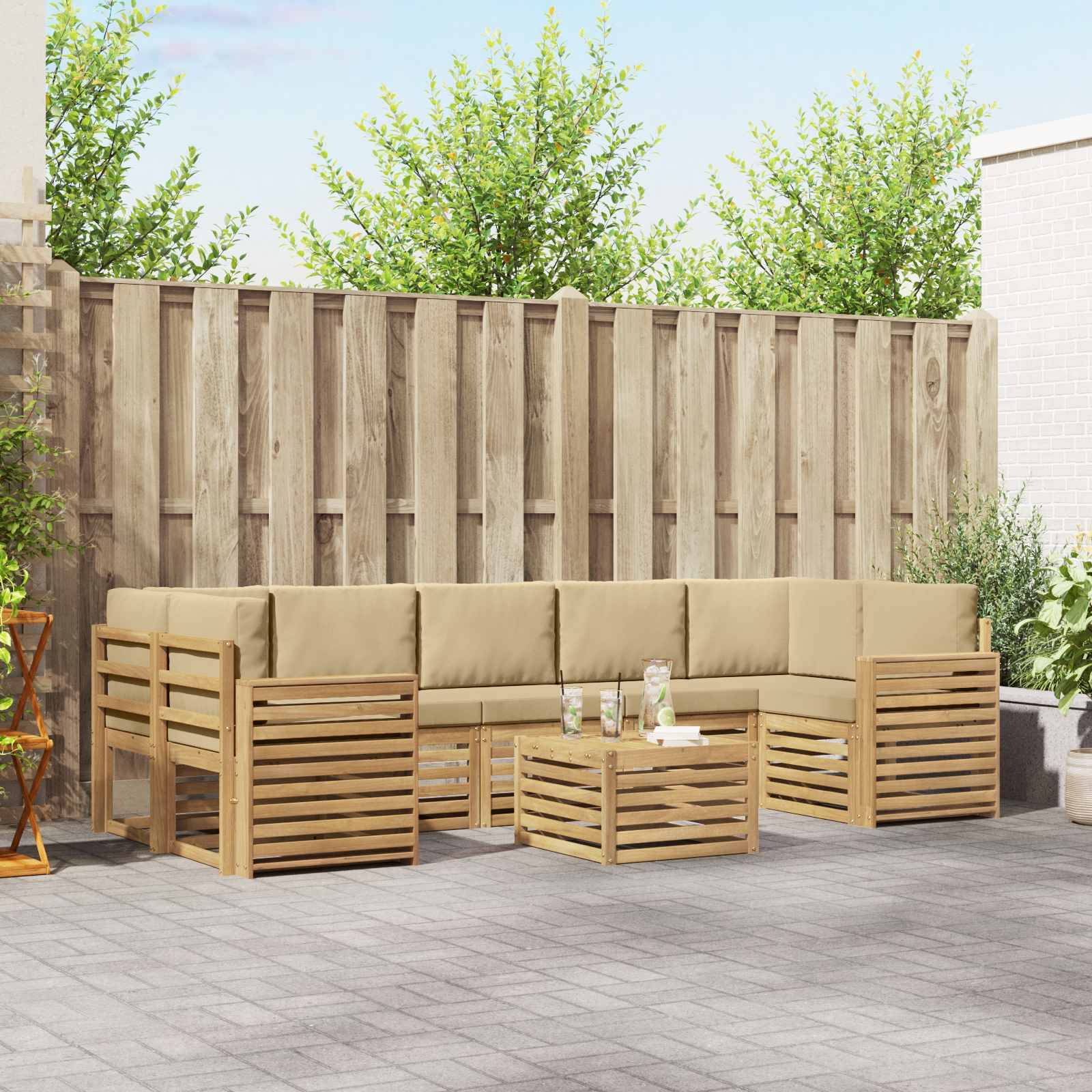vidaXL Outdoor-Sofagarnitur mit Kissen 8 pcs Weiß und Beige Polyester