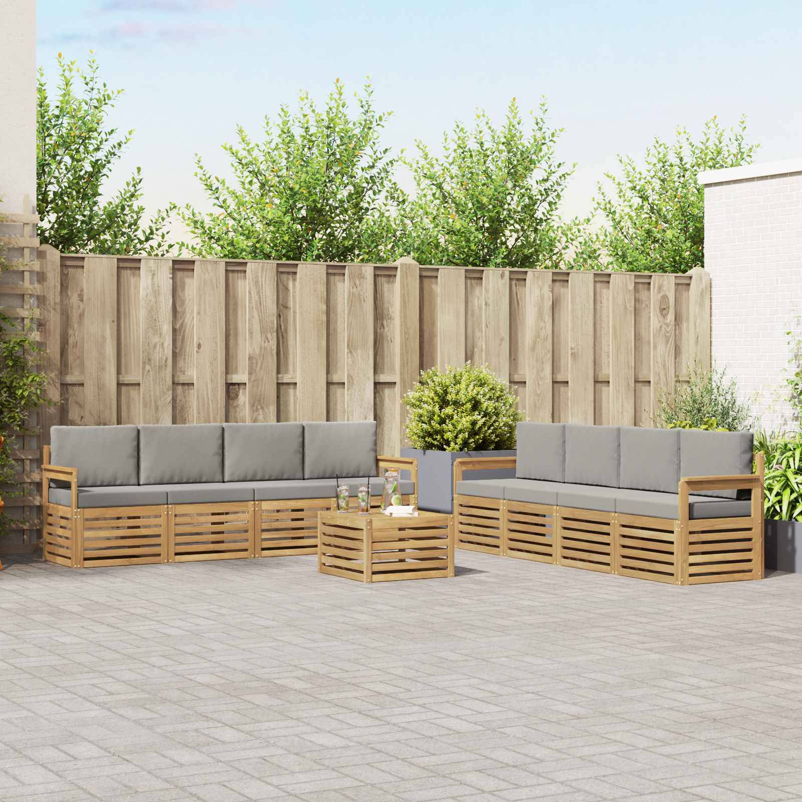 vidaXL Outdoor-Sofagarnitur 9 pcs Weiß und Hellgrau 59 x 59 x 37 cm