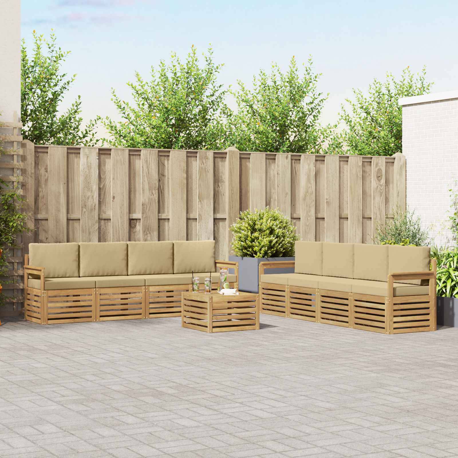 vidaXL Outdoor-Sofagarnitur 9 pcs Weiß und Beige 59 x 59 x 37 cm