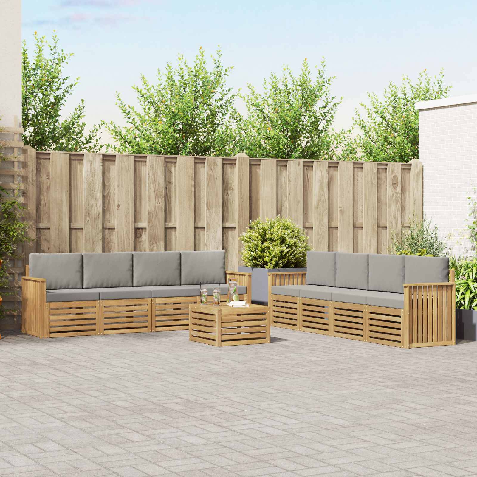 vidaXL Sofagarnituren 9 pcs Weiß und Hellgrau 59 x 59 x 37 cm