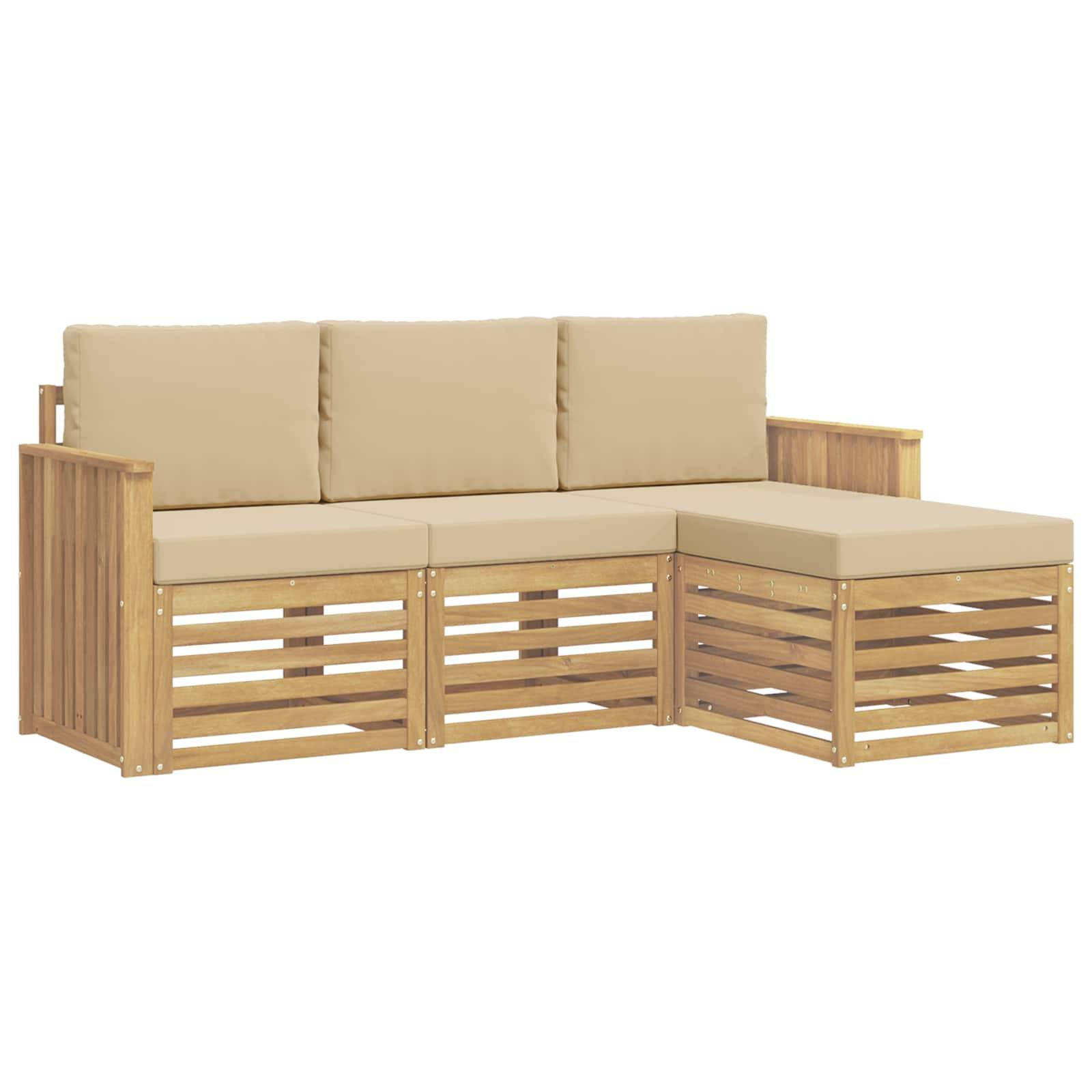 vidaXL Outdoor-Sofagarnitur 4 pcs Weiß und Beige 189,5 x 122,5 x 73 cm