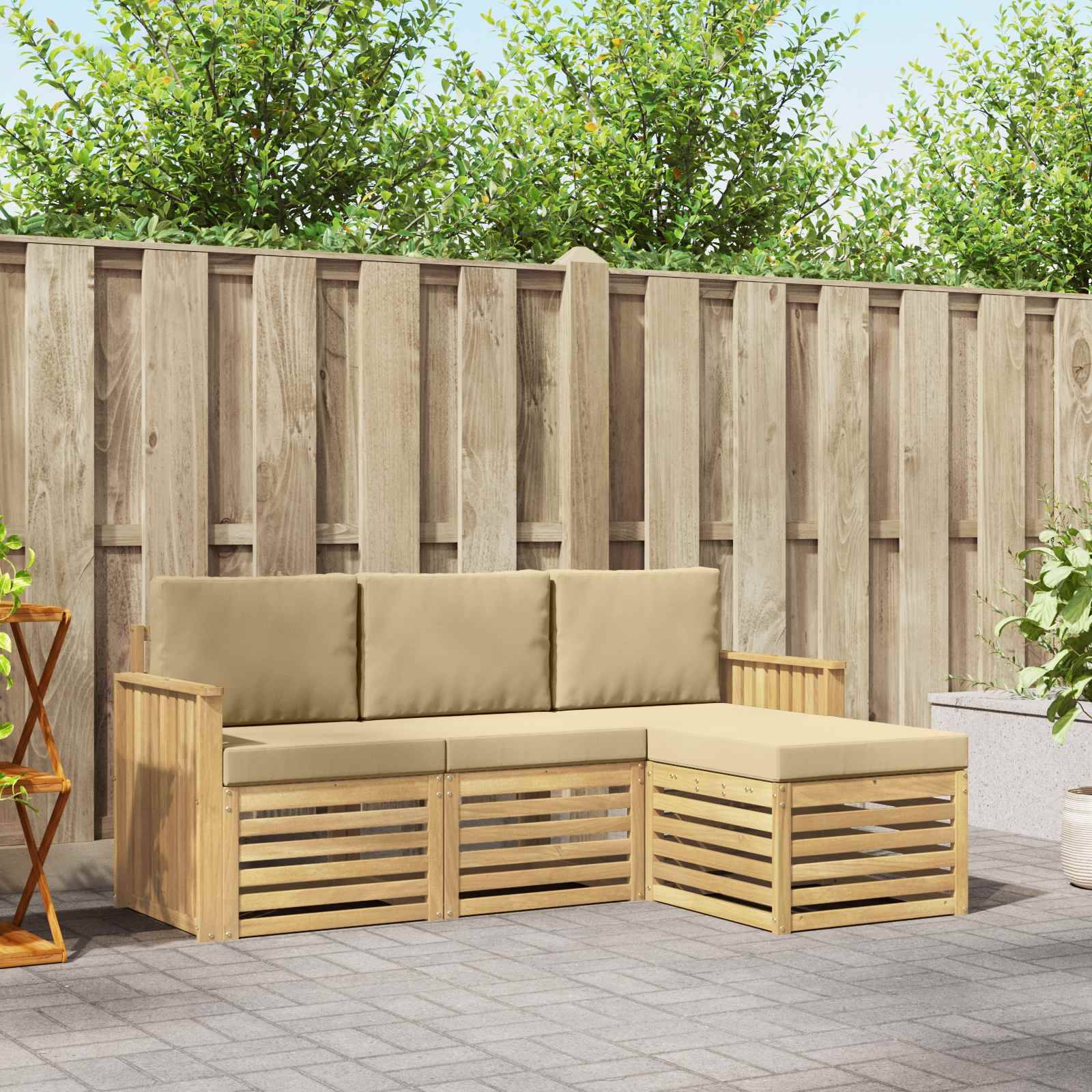 vidaXL Outdoor-Sofagarnitur 4 pcs Weiß und Beige 189,5 x 122,5 x 73 cm