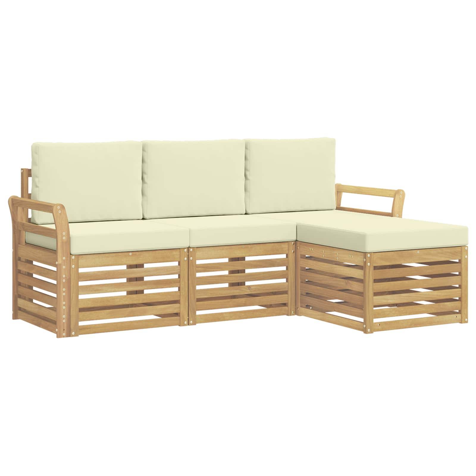 vidaXL Outdoor-Sofagarnitur 4 pcs Weiß und Creme 193,5 x 122,5 x 73 cm