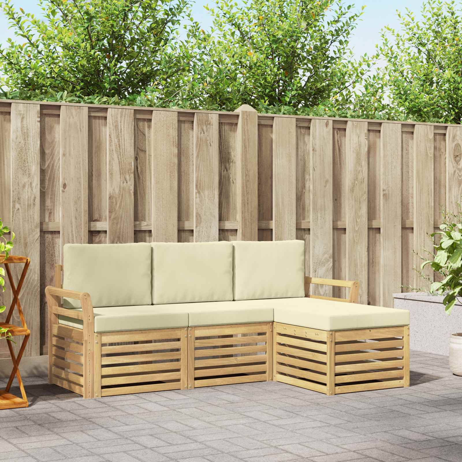 vidaXL Outdoor-Sofagarnitur 4 pcs Weiß und Creme 193,5 x 122,5 x 73 cm
