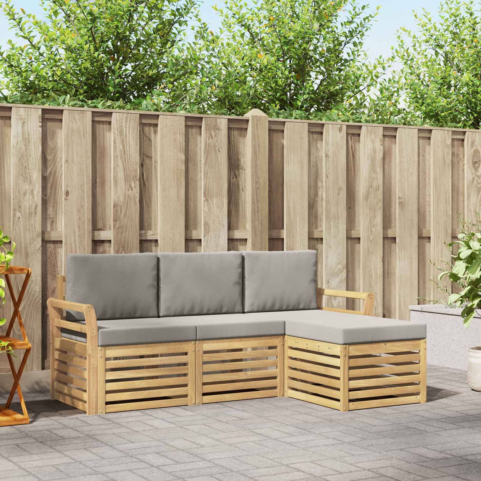 vidaXL Outdoor-Sofagarnitur 4 pcs Weiß und Hellgrau