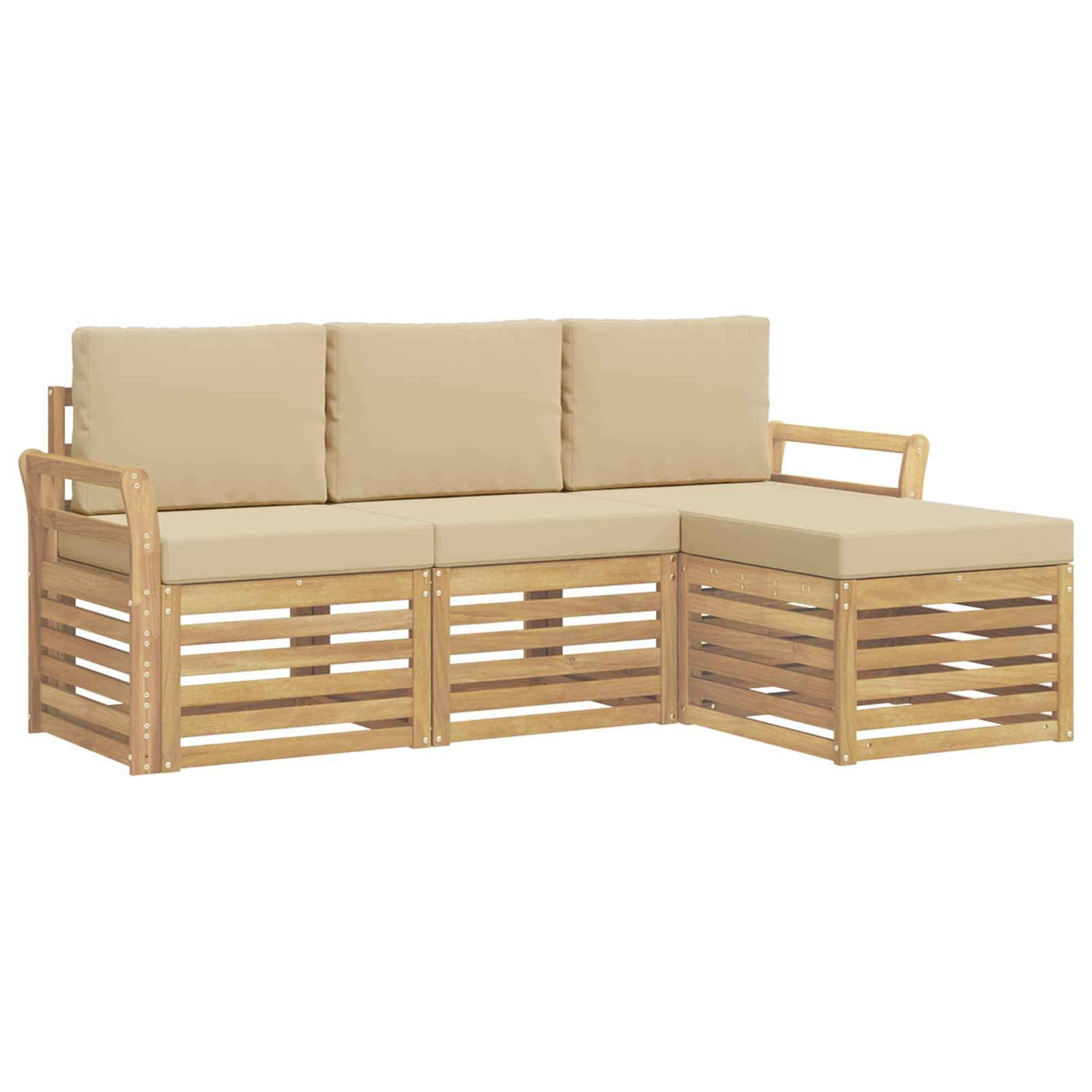 vidaXL Outdoor-Sofagarnitur 4 pcs Weiß und Beige 193,5 x 122,5 x 73 cm