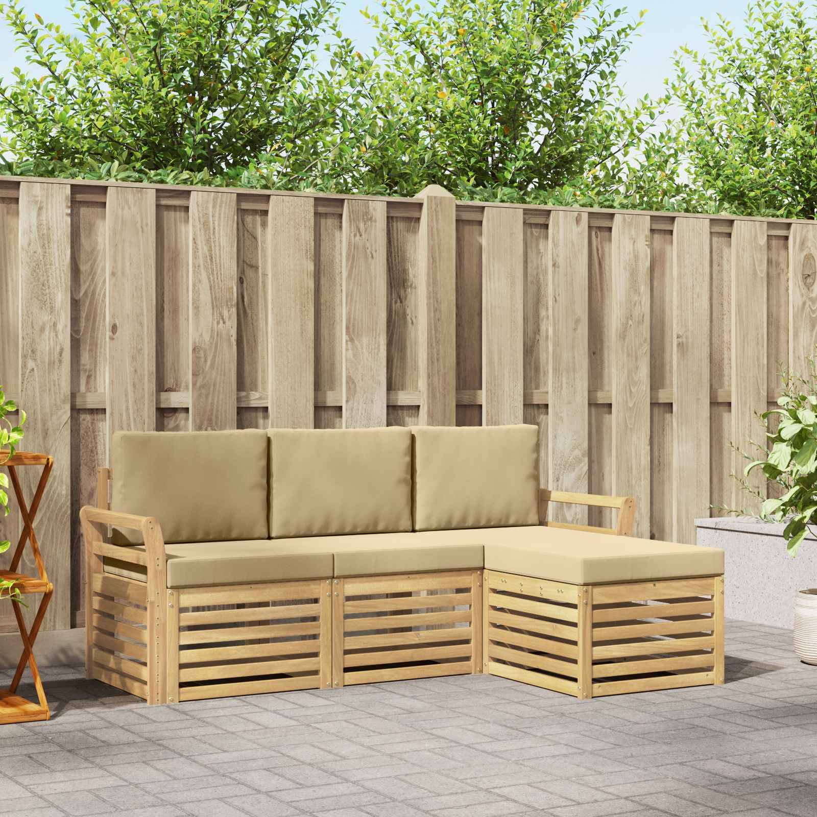 vidaXL Outdoor-Sofagarnitur 4 pcs Weiß und Beige 193,5 x 122,5 x 73 cm