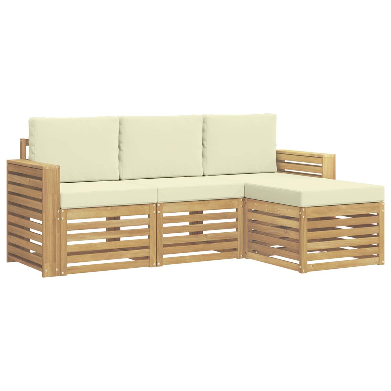 vidaXL Outdoor-Sofagarnitur 4 pcs Weiß und Creme 197,5 x 122,5 x 73 cm
