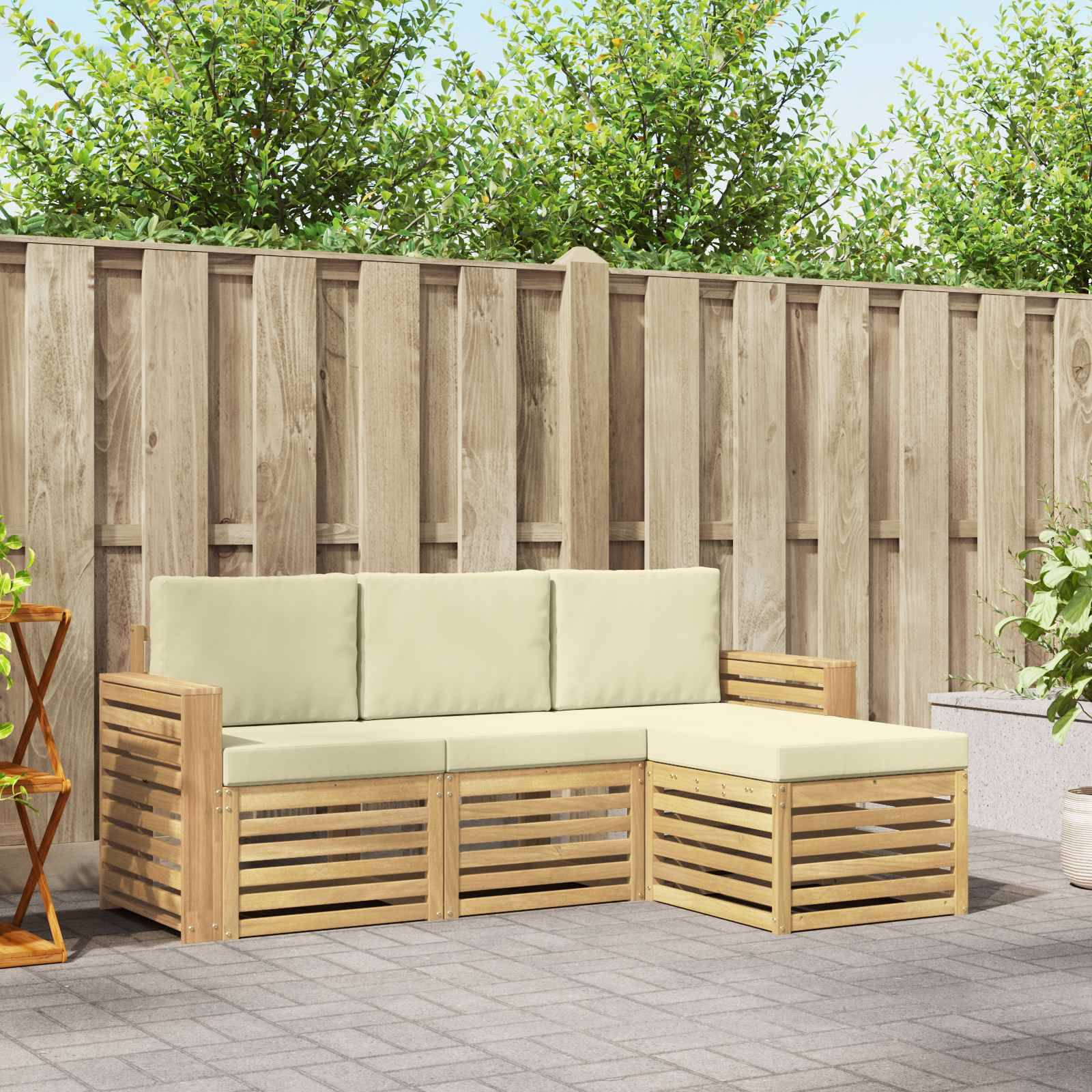 vidaXL Outdoor-Sofagarnitur 4 pcs Weiß und Creme 197,5 x 122,5 x 73 cm