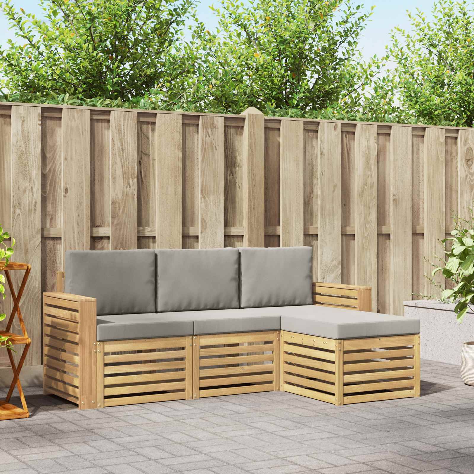 vidaXL Outdoor-Sofagarnitur 4 pcs Weiß und Hellgrau