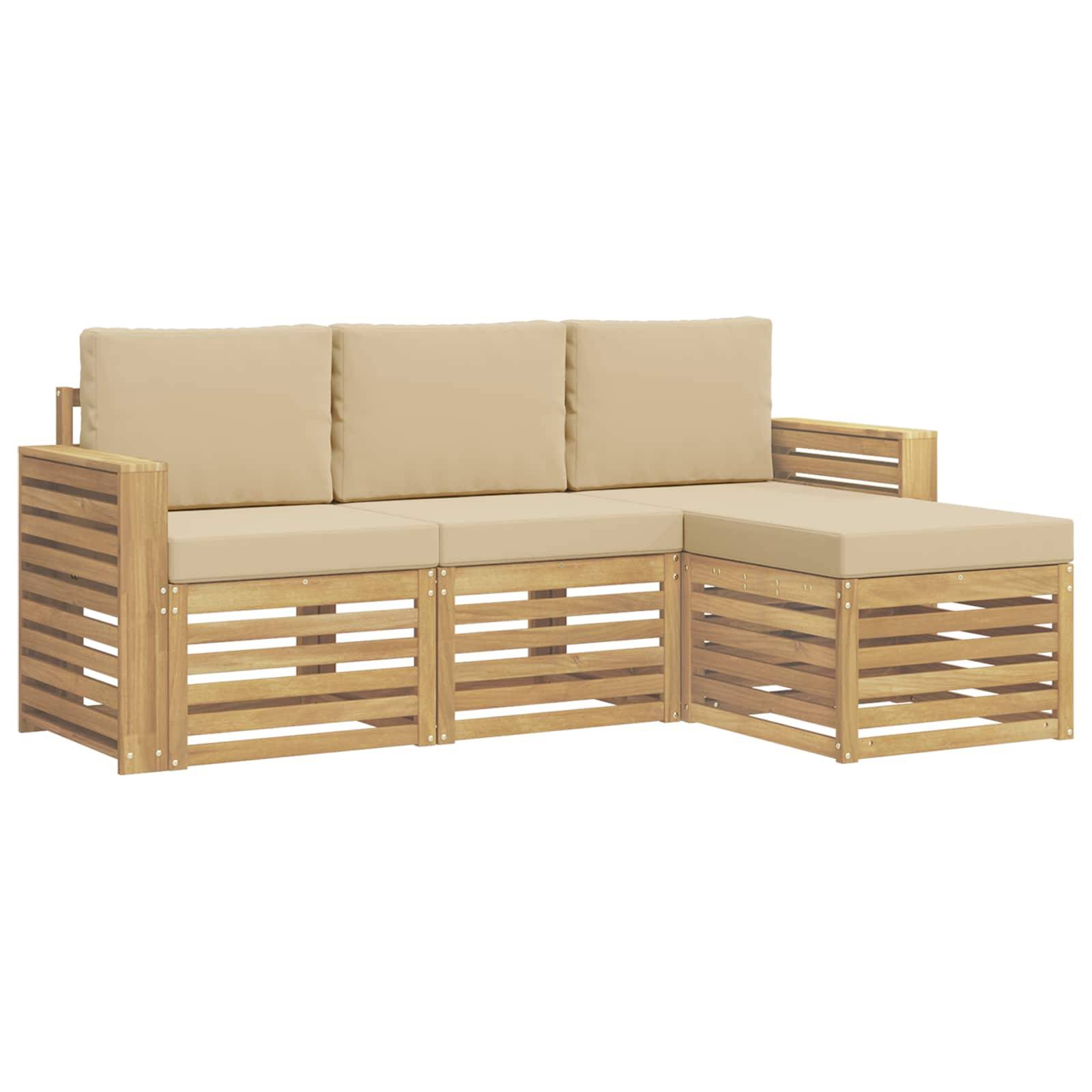 vidaXL Outdoor-Sofagarnitur 4 pcs Weiß und Beige 197,5 x 122,5 x 73 cm