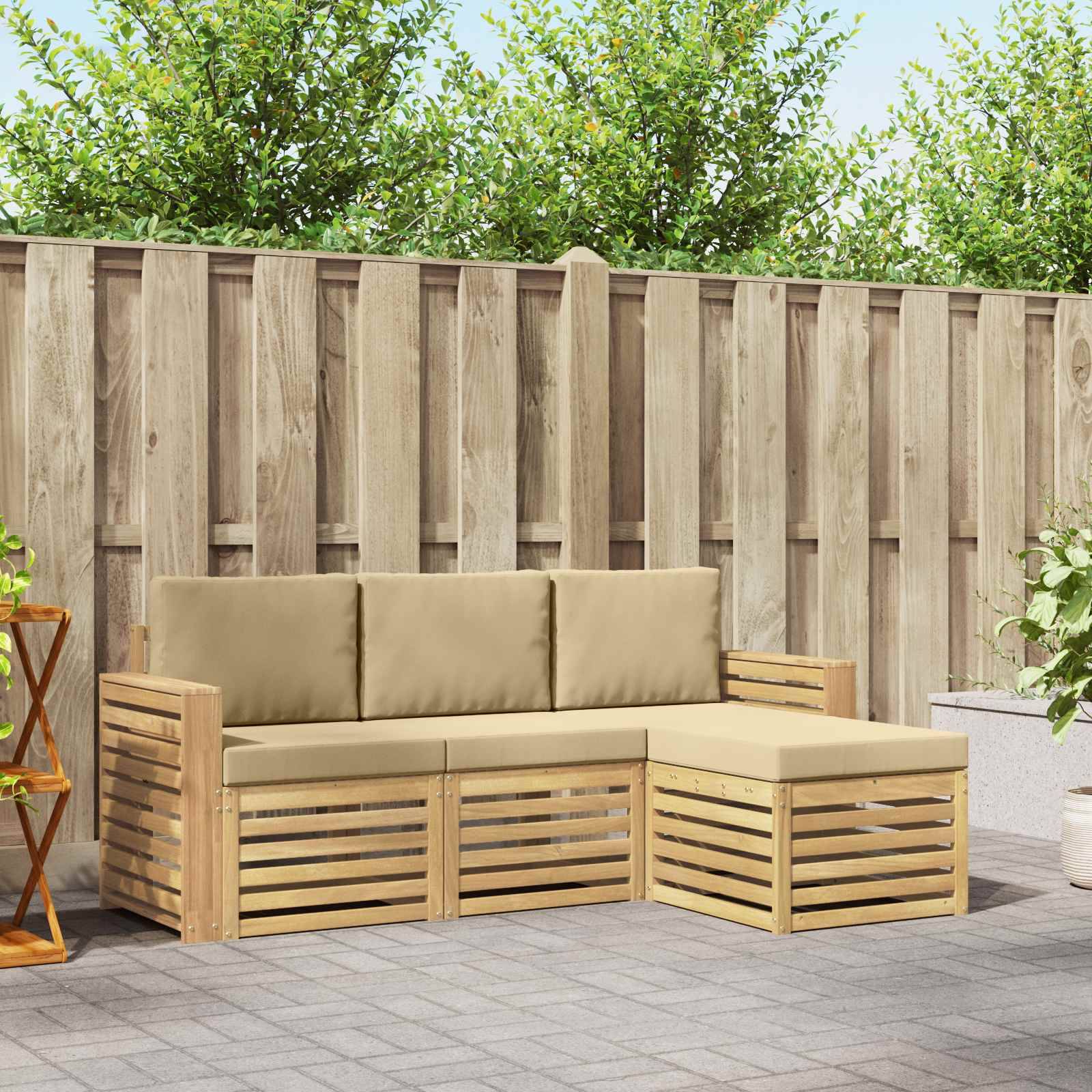 vidaXL Outdoor-Sofagarnitur 4 pcs Weiß und Beige 197,5 x 122,5 x 73 cm