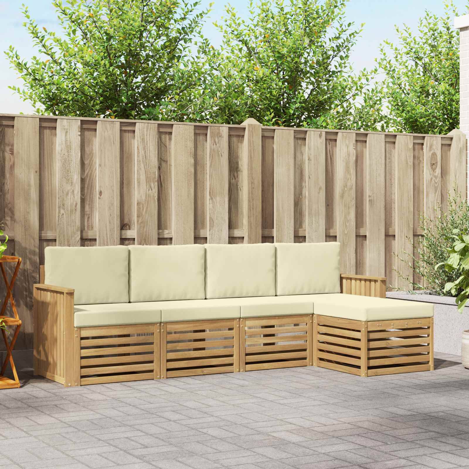 vidaXL Outdoor-Sofagarnitur 5 pcs Weiß und Creme 249 x 122,5 x 73 cm