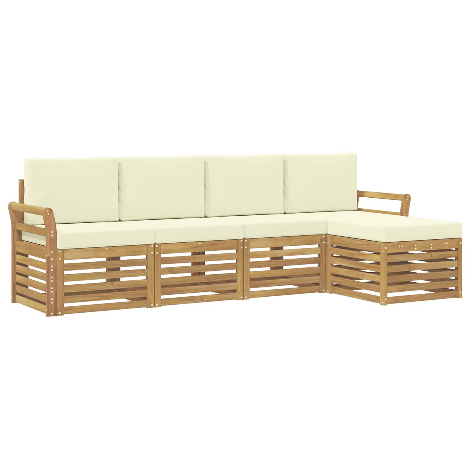 vidaXL Outdoor-Sofagarnitur 5 pcs Weiß und Creme 253 x 122,5 x 73 cm