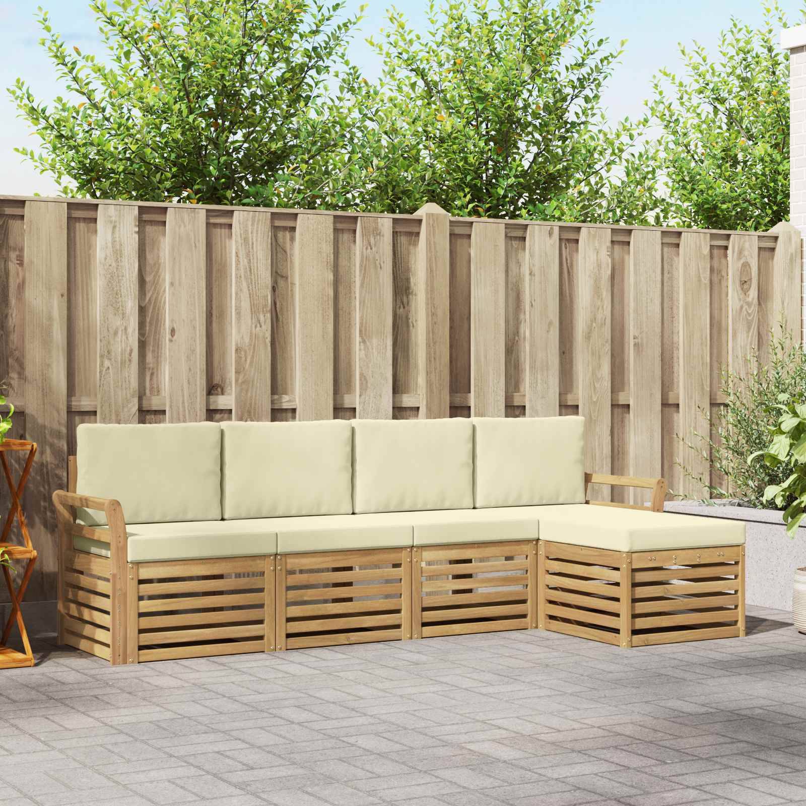 vidaXL Outdoor-Sofagarnitur 5 pcs Weiß und Creme 253 x 122,5 x 73 cm