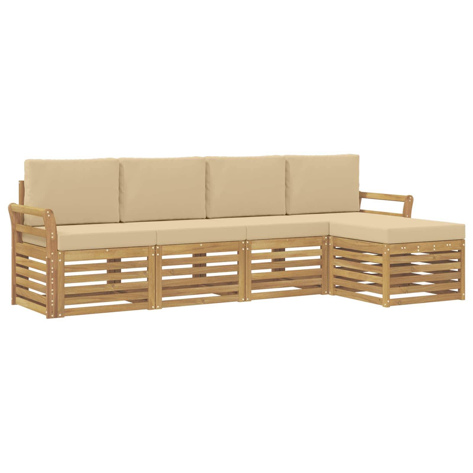 vidaXL Outdoor-Sofagarnitur 5 pcs Weiß und Beige 253 x 122,5 x 73 cm