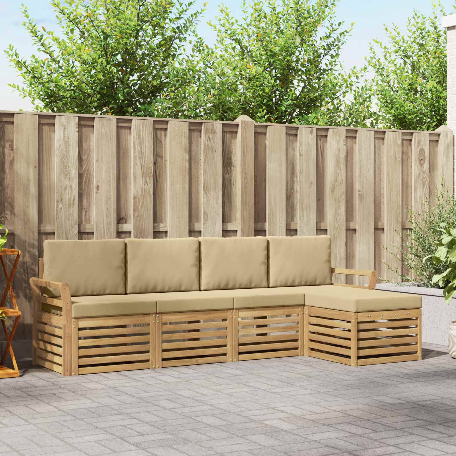 vidaXL Outdoor-Sofagarnitur 5 pcs Weiß und Beige 253 x 122,5 x 73 cm